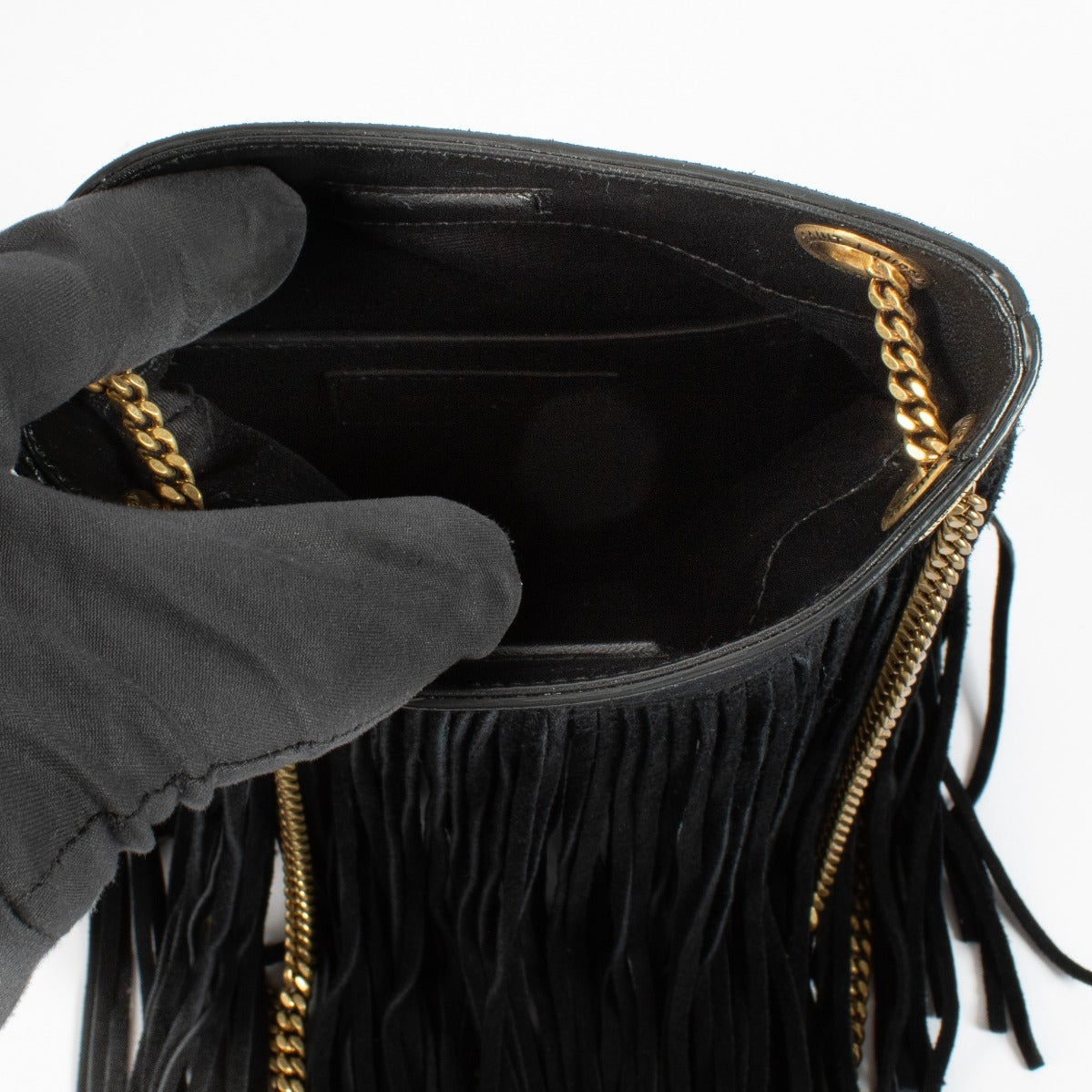 Saint Laurent Black Suede Fringe Small Grace Bag