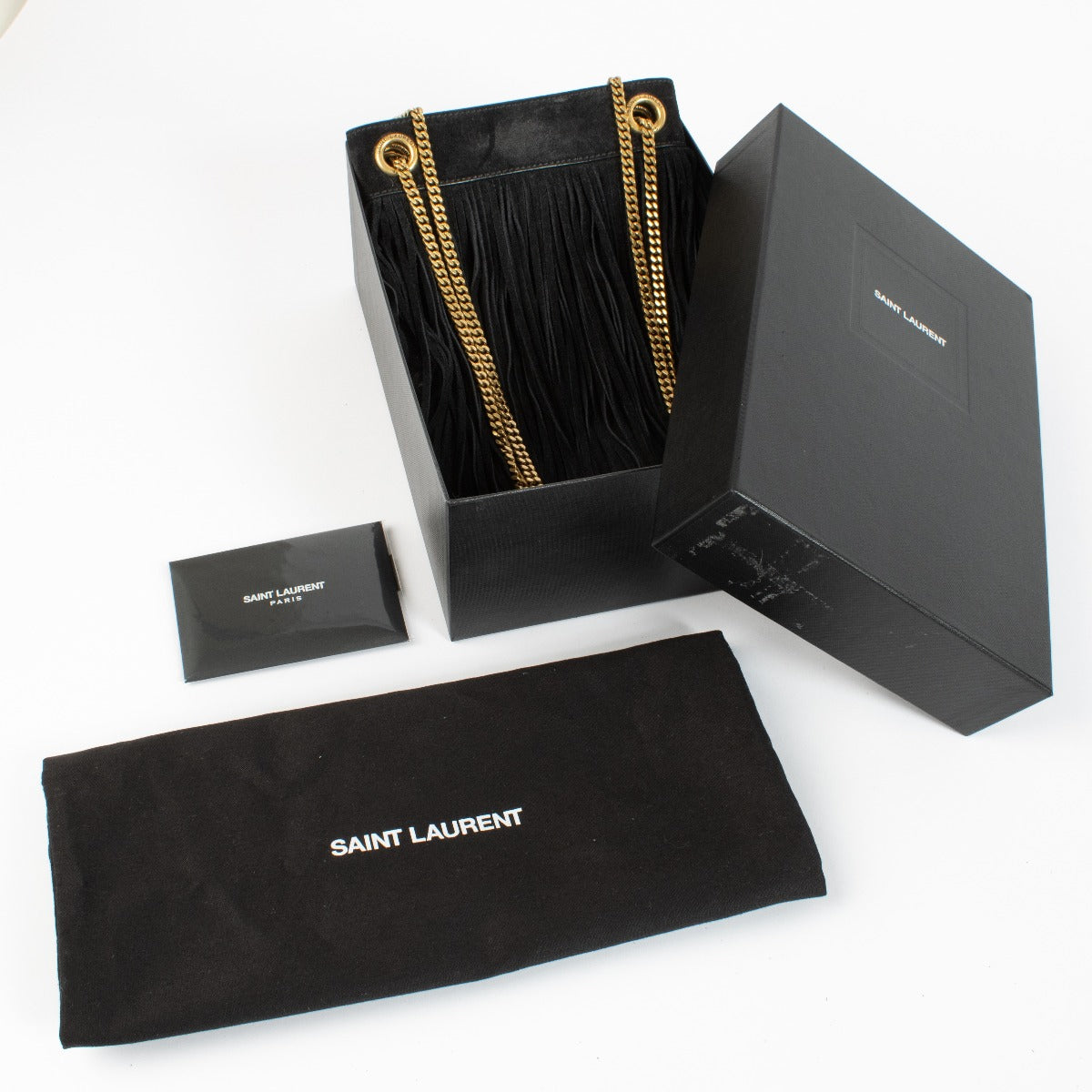Saint Laurent Black Suede Fringe Small Grace Bag