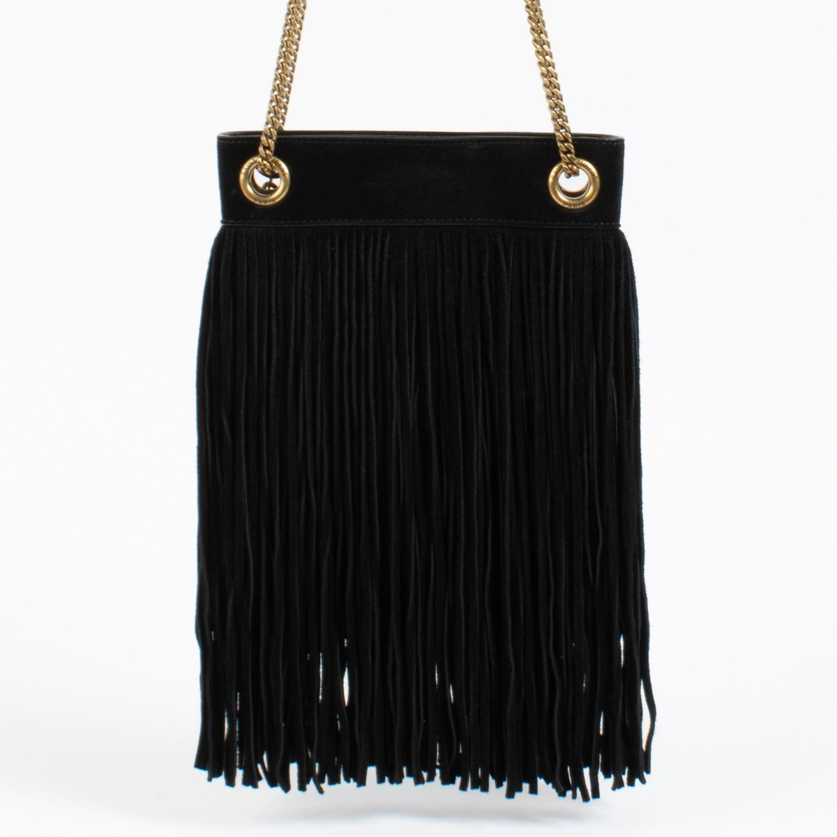 Saint Laurent Black Suede Fringe Small Grace Bag
