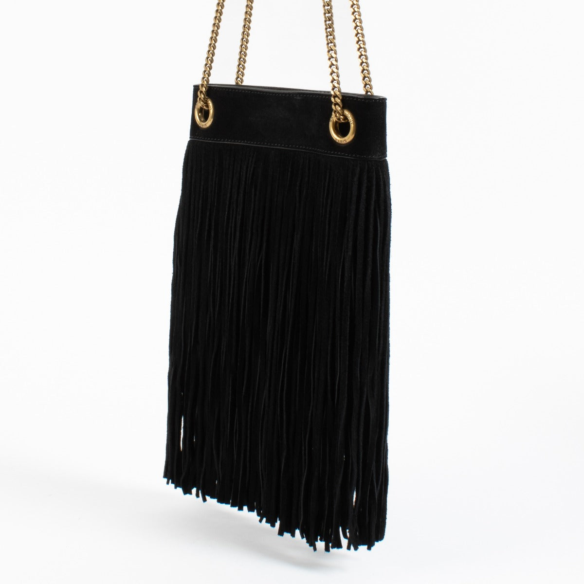 Saint Laurent Black Suede Fringe Small Grace Bag
