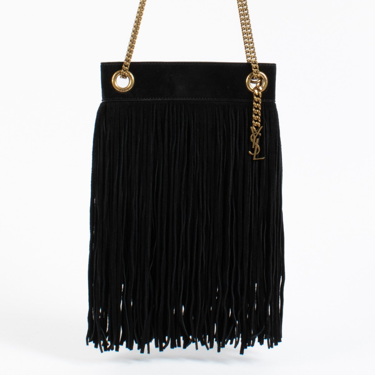 Saint Laurent Black Suede Fringe Small Grace Bag