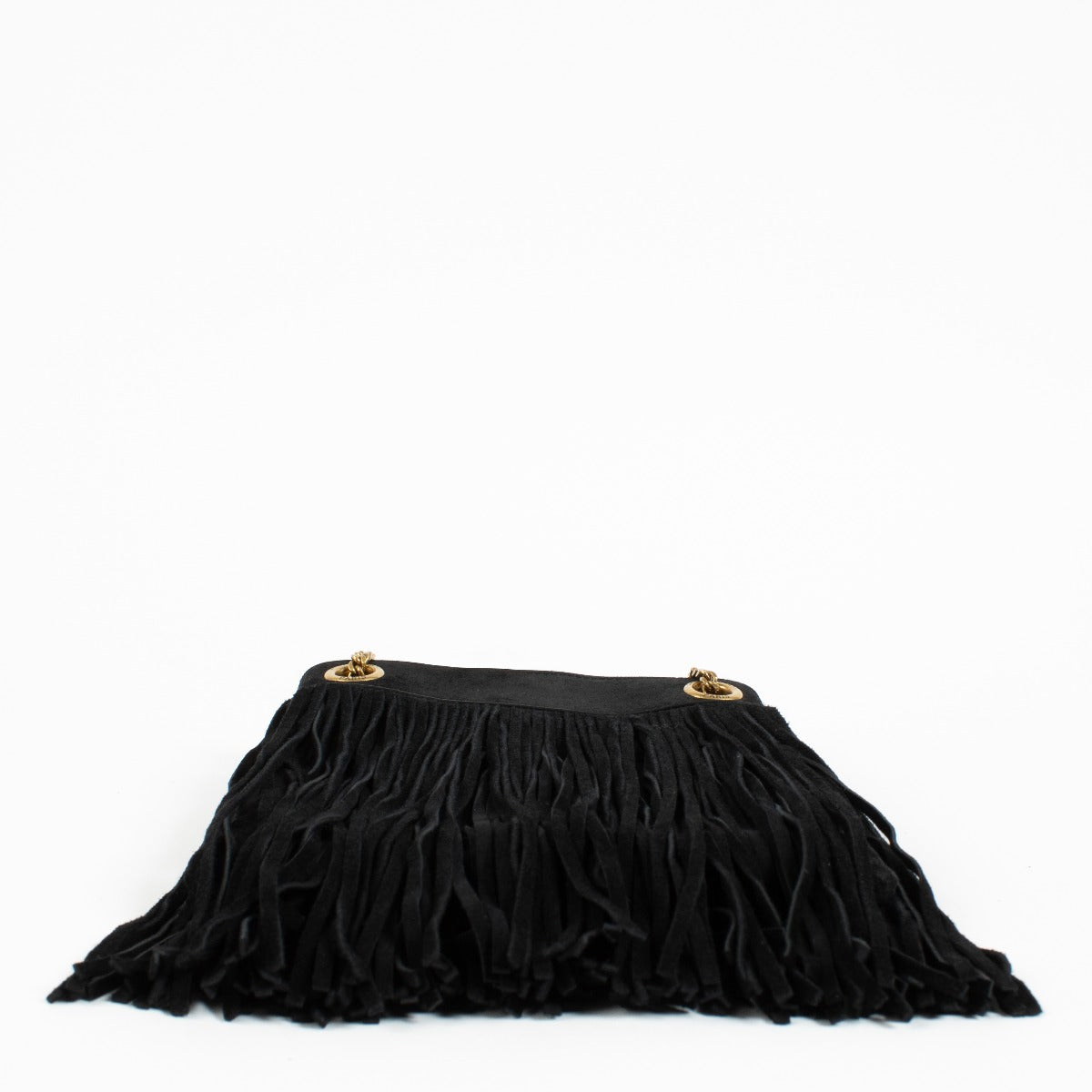 Saint Laurent Black Suede Fringe Small Grace Bag