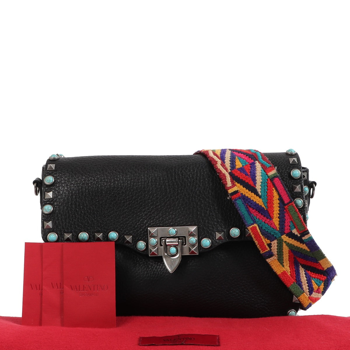 Valentino Garavani Black Rockstud Rolling Shoulder Bag
