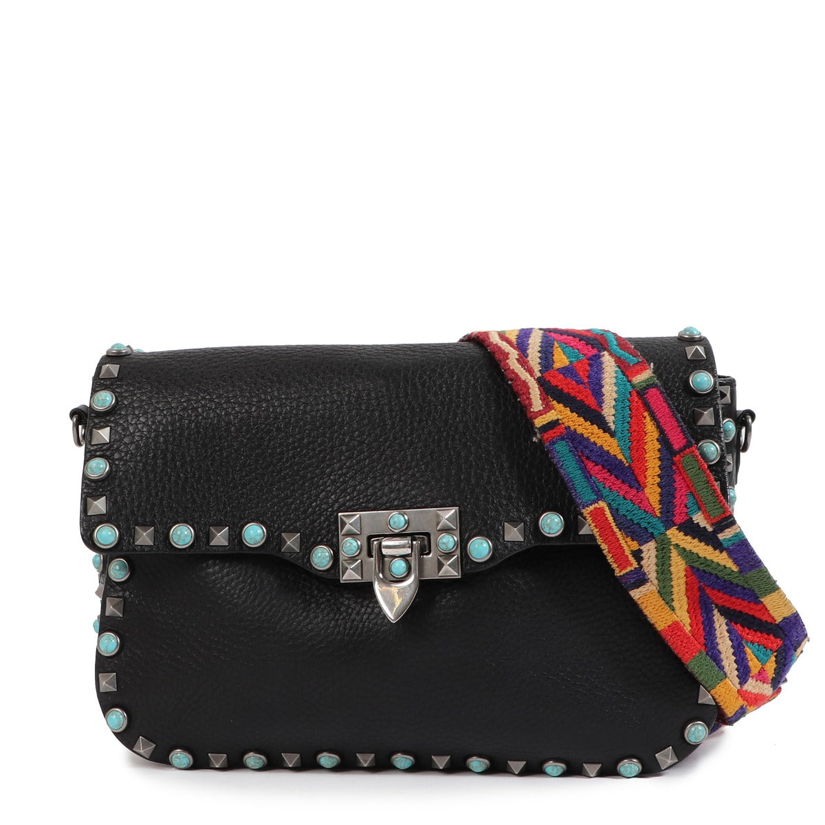 Valentino Garavani Black Rockstud Rolling Shoulder Bag