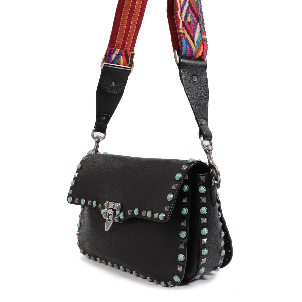 Valentino Garavani Black Rockstud Rolling Shoulder Bag