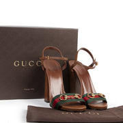 Authentieke tweedehands vintage Gucci Web Block Heel Sandals - Size 38 koop online webshop LabelLOV