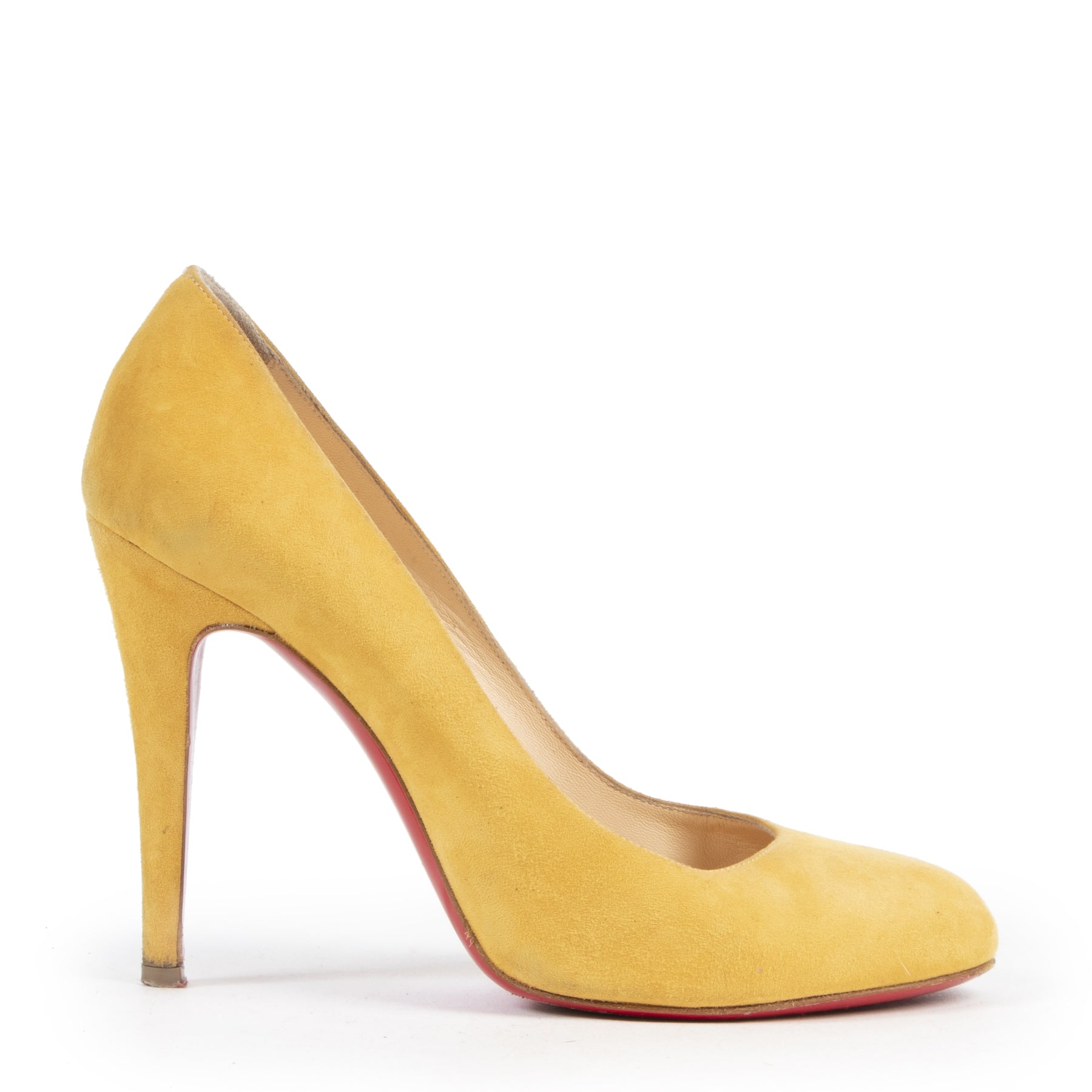 Authentieke Tweedehands Louboutin Suede Ochre Breche Pumps - Size 39 juiste prijs veilig online shoppen luxe merken webshop winkelen Antwerpen België mode fashion