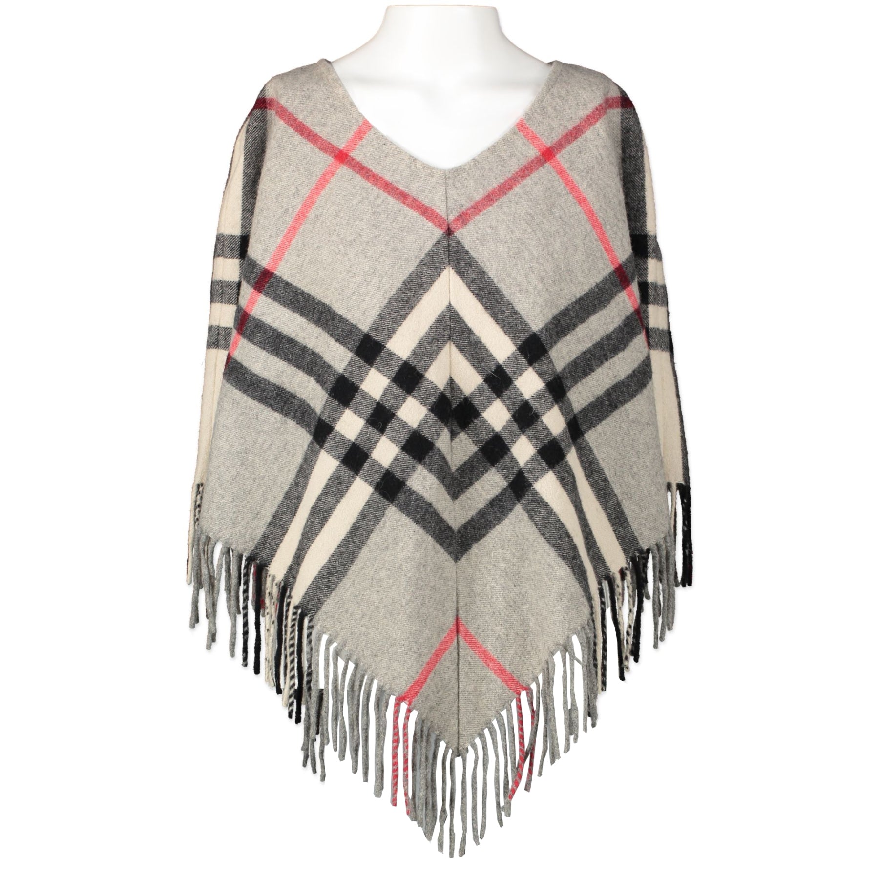 Authentieke Tweedehands Burberry Grey Check Poncho - Size S-M juiste prijs veilig online shoppen luxe merken webshop winkelen Antwerpen België mode fashion