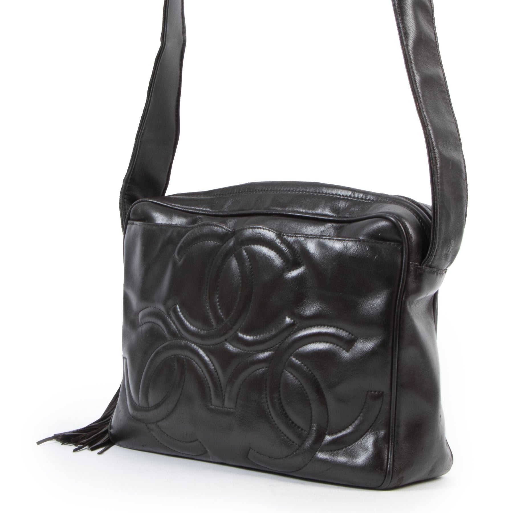 Authentieke Tweedehands hanel Dark Brown CC Logo Camera Bag juiste prijs veilig online shoppen luxe merken webshop winkelen Antwerpen België mode fashion