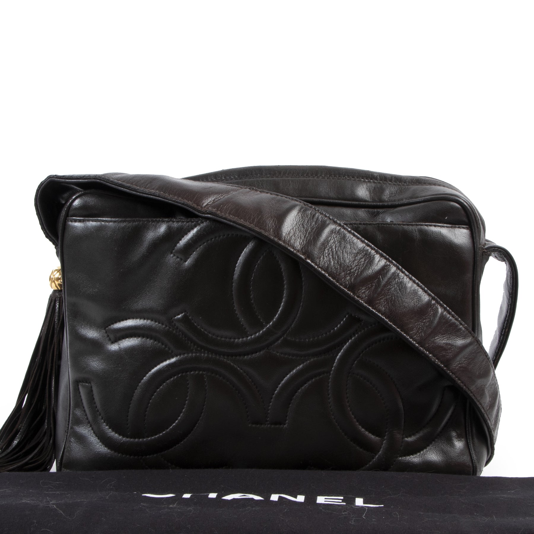 Authentic secondhand Chanel Dark Brown CC Logo Camera Bag designer bags fashion luxury vintage webshop safe secure online shopping