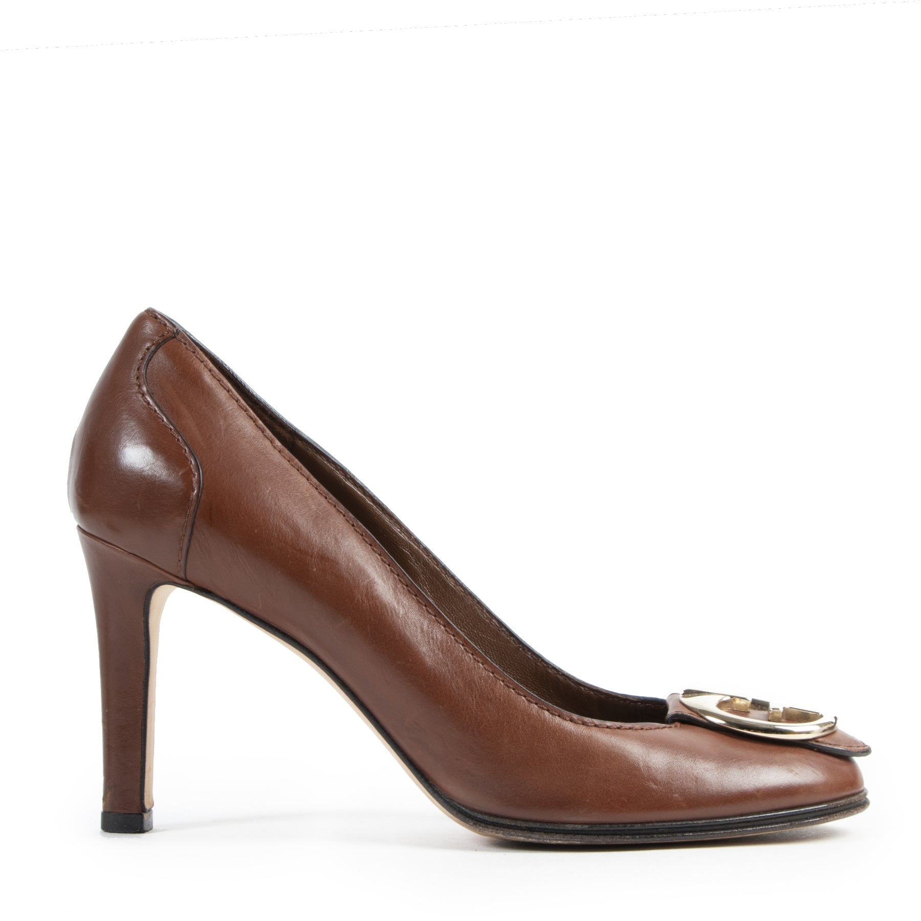 Authentieke Tweedehands Gucci Brown GG Logo Heels - Size 37 juiste prijs veilig online shoppen luxe merken webshop winkelen Antwerpen België mode fashion