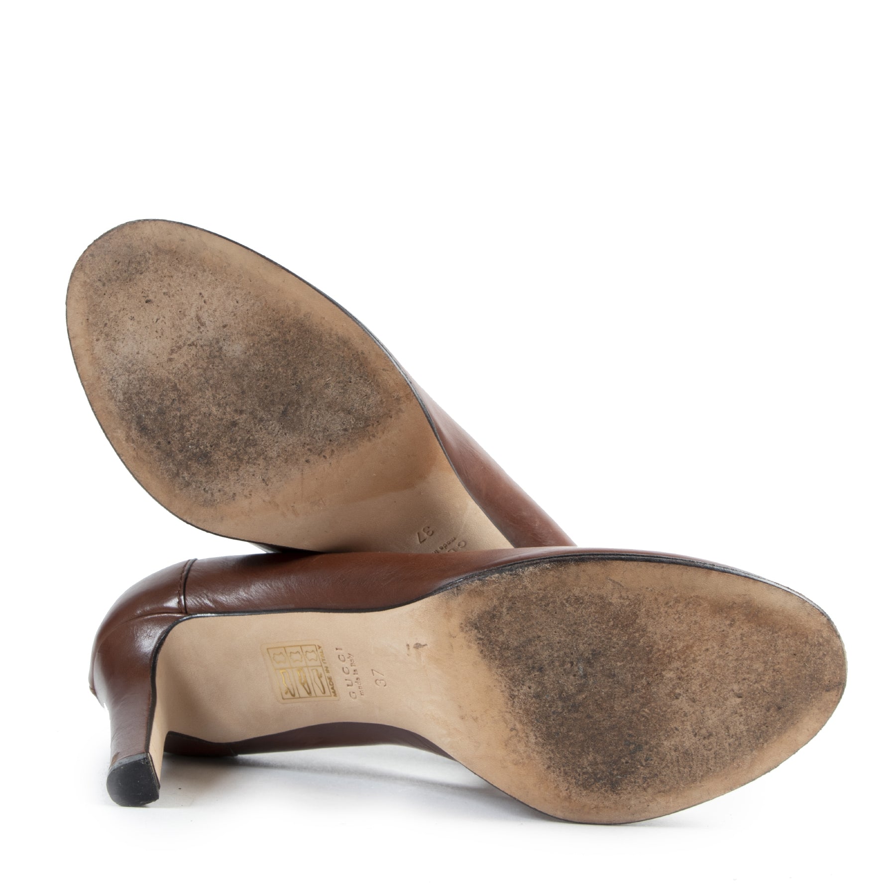 Authentic secondhand Gucci Brown GG Logo Heels - Size 37 designer shoes fashion luxury vintage webshop safe secure online shopping