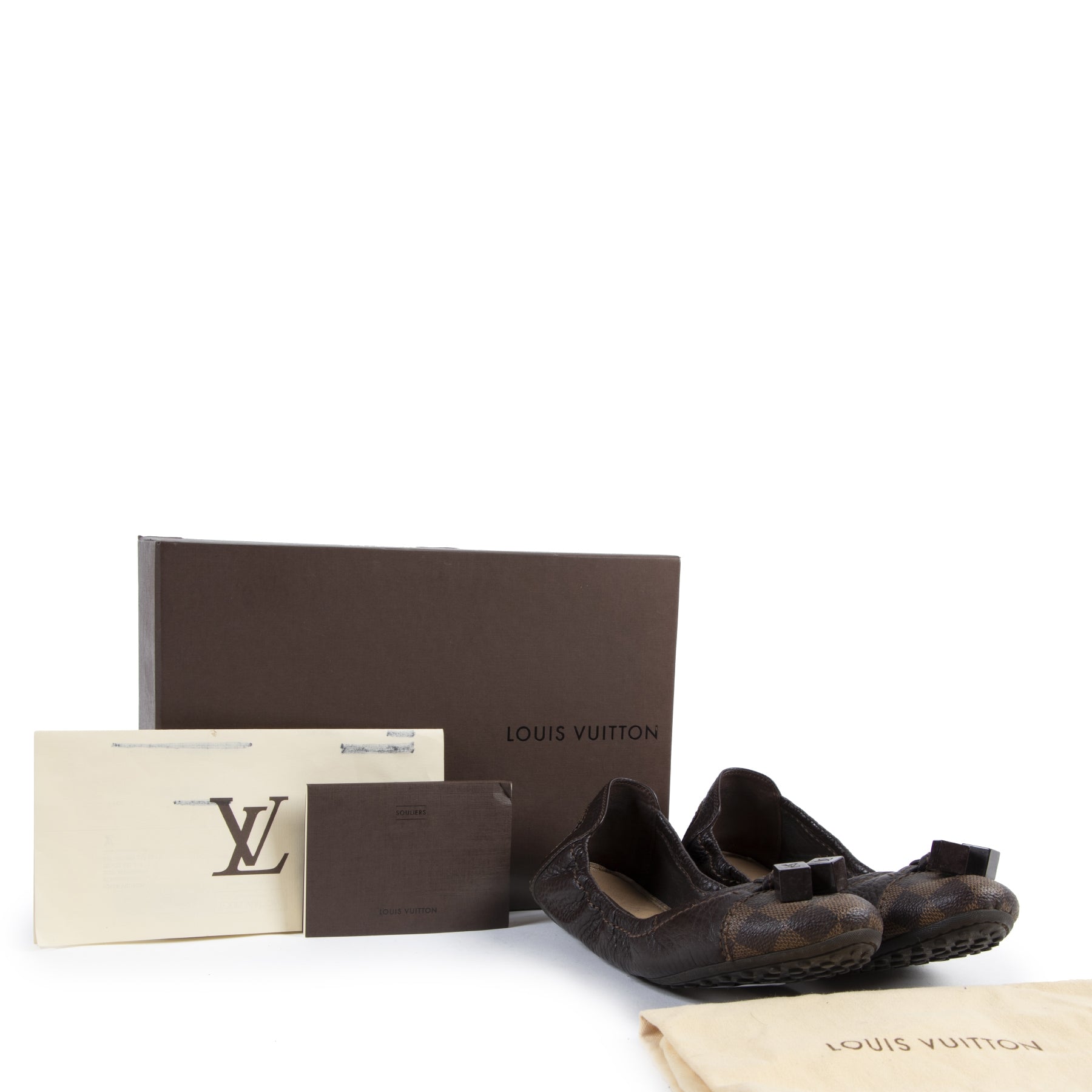 Authentieke Tweedehands Louis Vuitton Damier Ebene Ballerinas - Size 38 juiste prijs veilig online shoppen luxe merken webshop winkelen Antwerpen België mode fashion