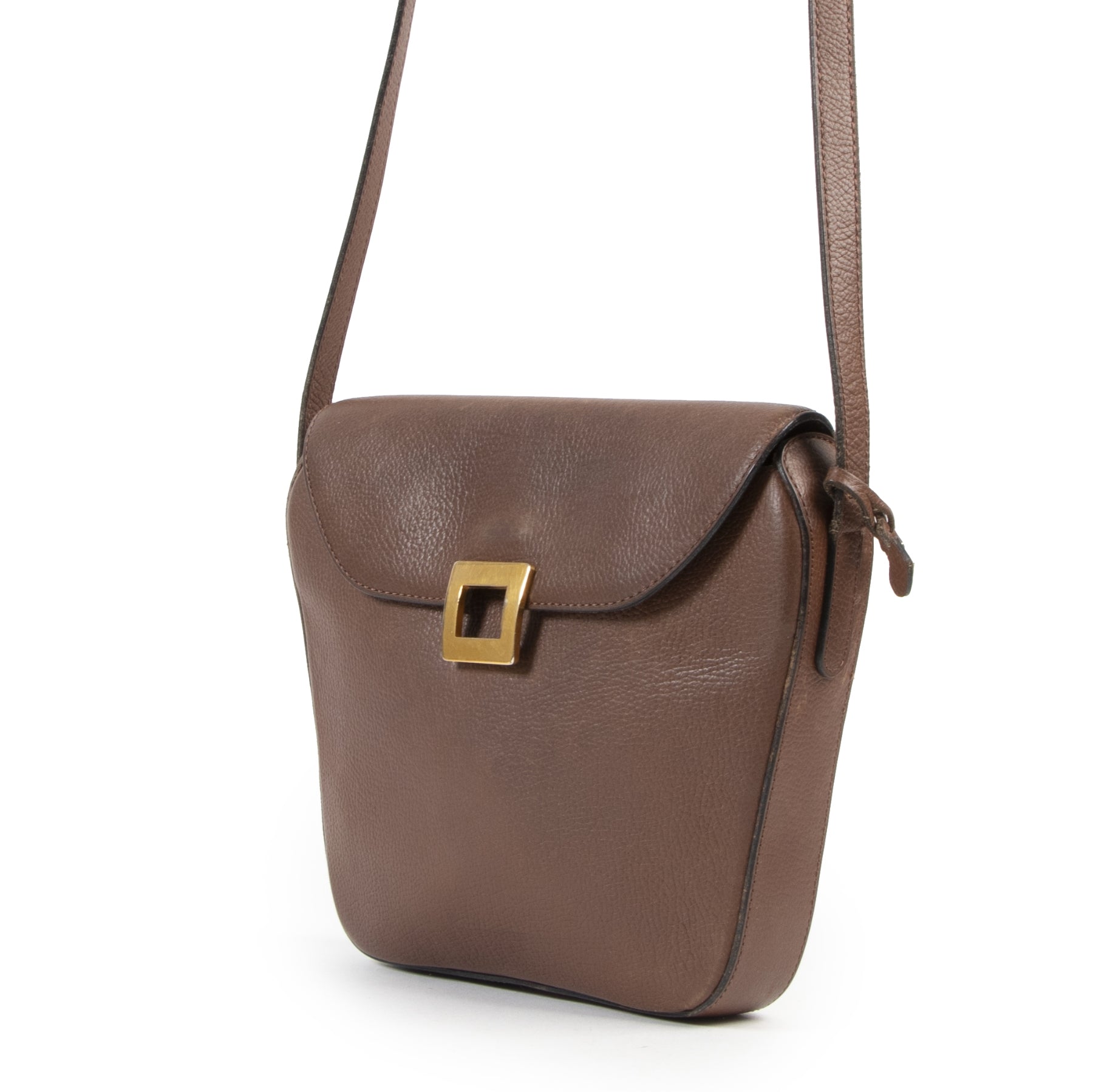 Authentieke Tweedehands Delvaux Brown Square Crossbody Bag juiste prijs veilig online shoppen luxe merken webshop winkelen Antwerpen België mode fashion