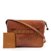 Authentieke Tweedehands Delvaux Cognac Ostrich Leather Crossbody Bag juiste prijs veilig online shoppen luxe merken webshop winkelen Antwerpen België mode fashion