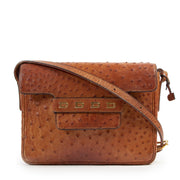 Authentic secondhand Delvaux Cognac Ostrich Leather Crossbody Bag designer bags fashion luxury vintage webshop safe secure online shopping