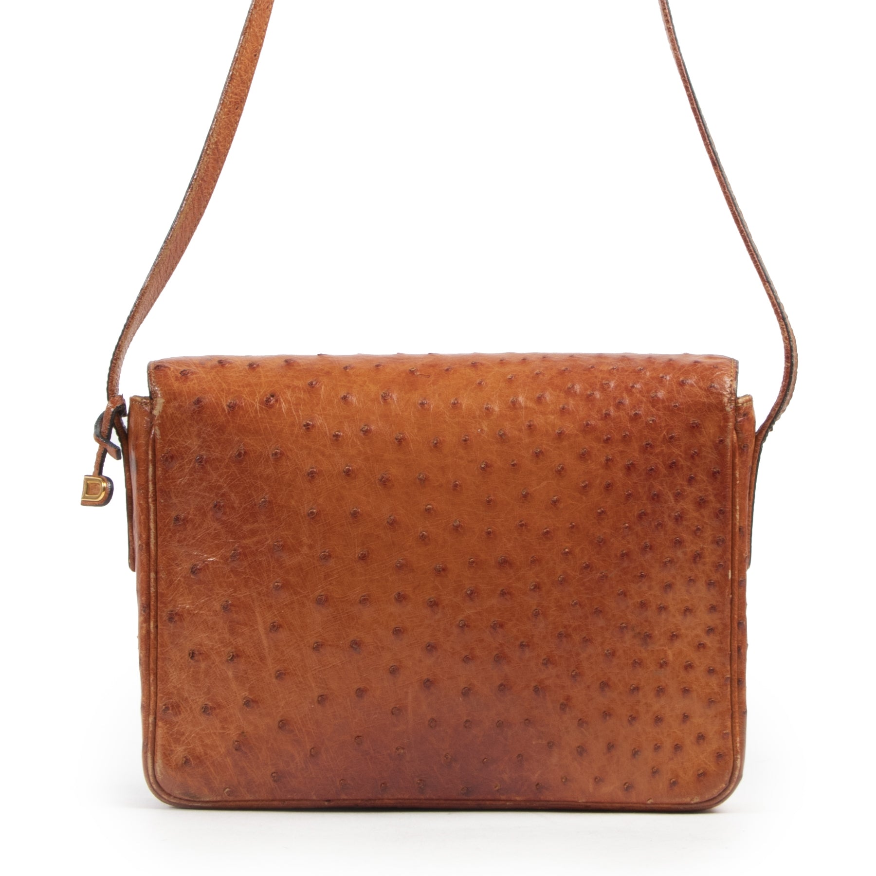 Authentic secondhand Delvaux Cognac Ostrich Leather Crossbody Bag designer bags fashion luxury vintage webshop safe secure online shopping