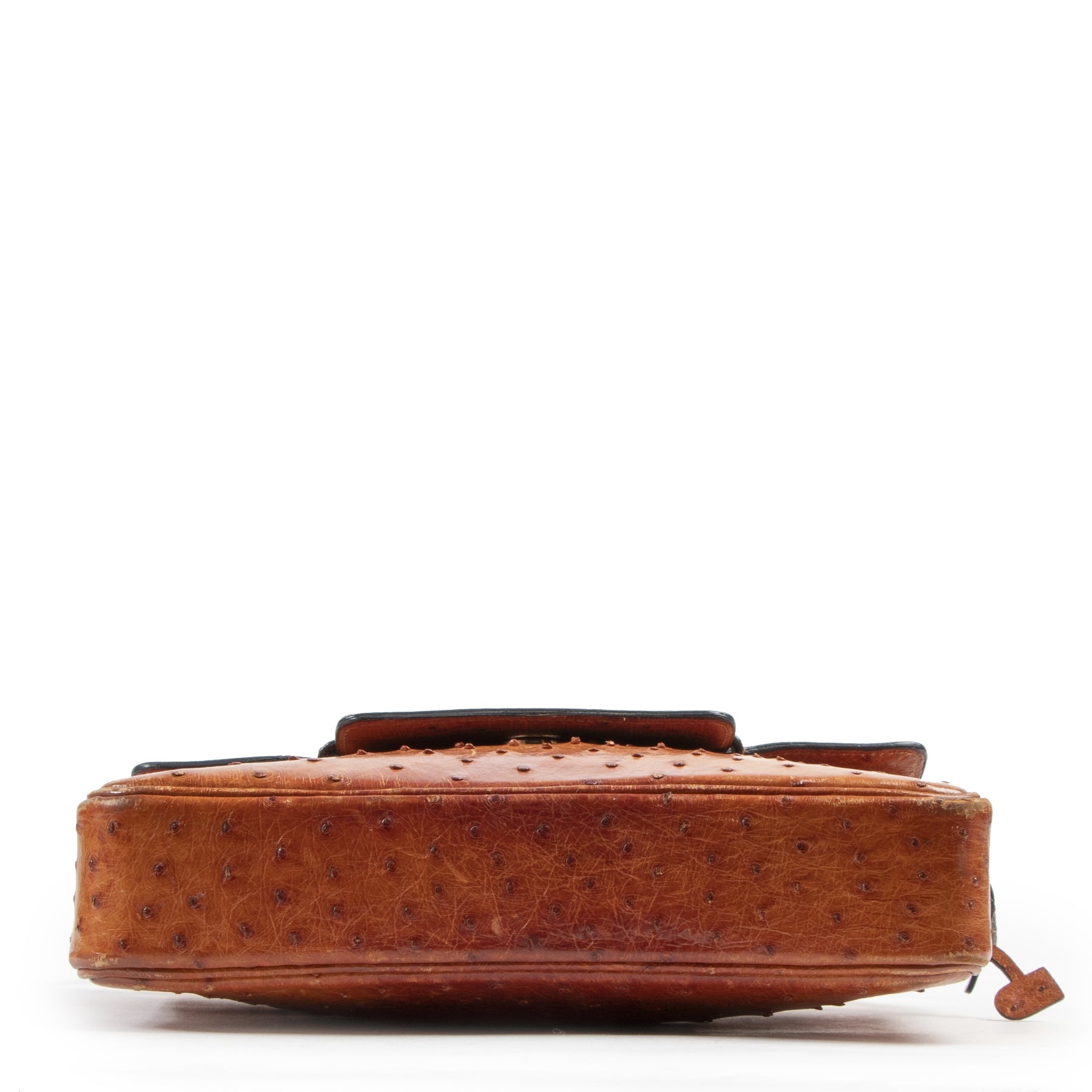 Authentic secondhand Delvaux Cognac Ostrich Leather Crossbody Bag designer bags fashion luxury vintage webshop safe secure online shopping