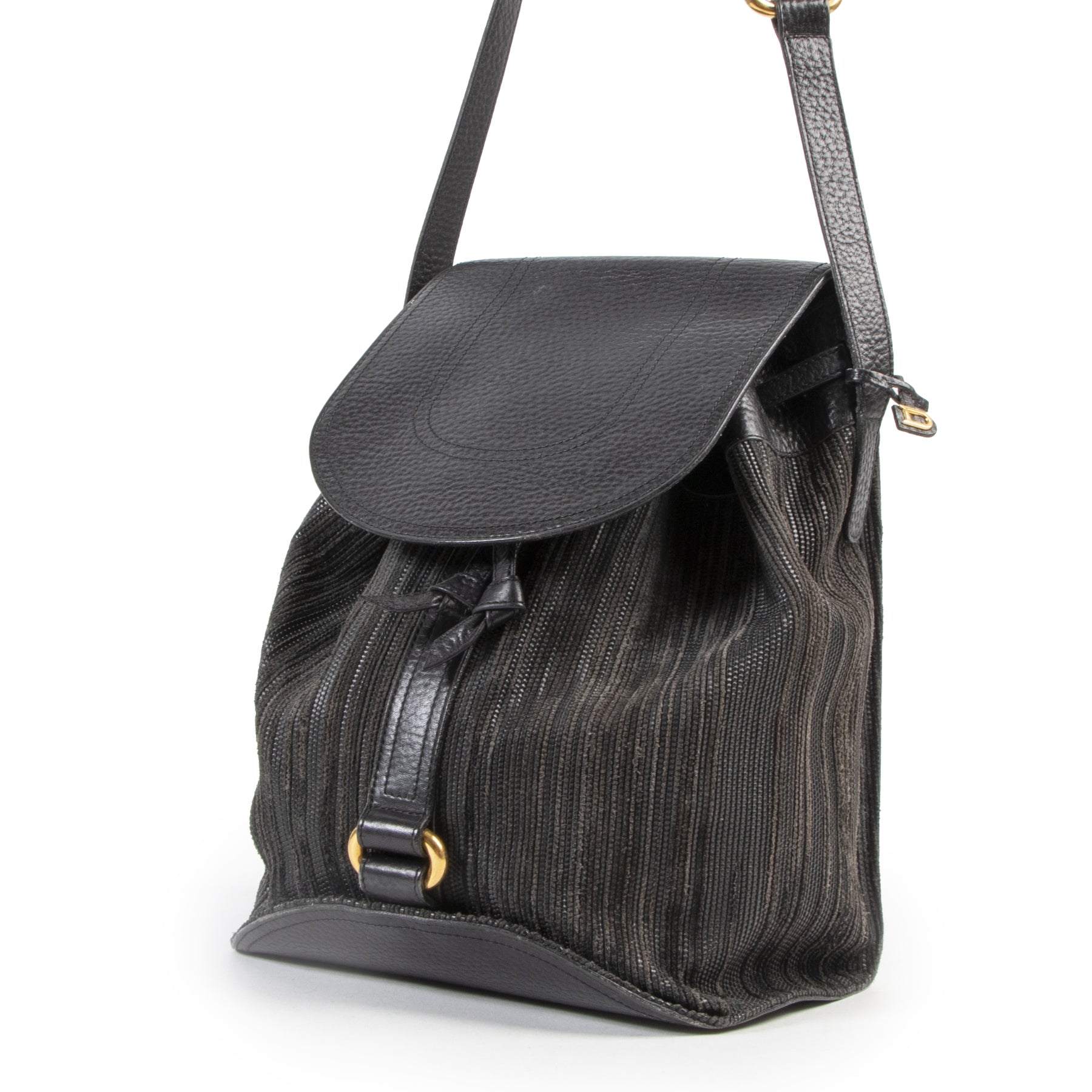 Authentieke Tweedehands Delvaux Black Toile de Cuir Crossbody Bag juiste prijs veilig online shoppen luxe merken webshop winkelen Antwerpen België mode fashion