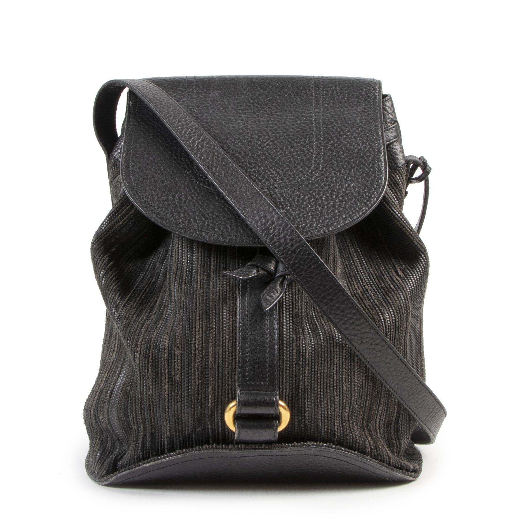 Authentic secondhand Delvaux Black Toile de Cuir Crossbody Bag designer bags fashion luxury vintage webshop safe seucre online shopping