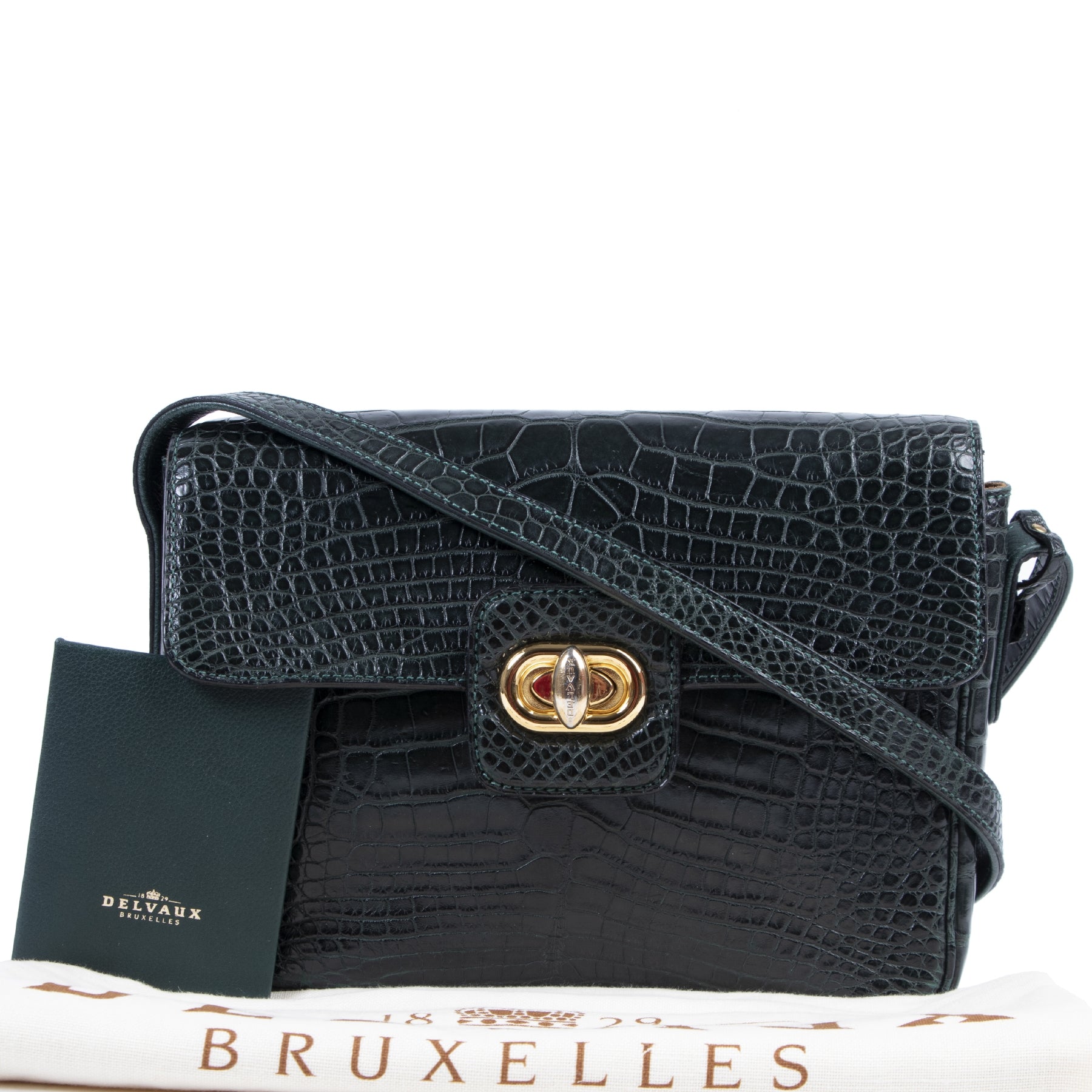 Delvaux Green Croco Crossbody Bag