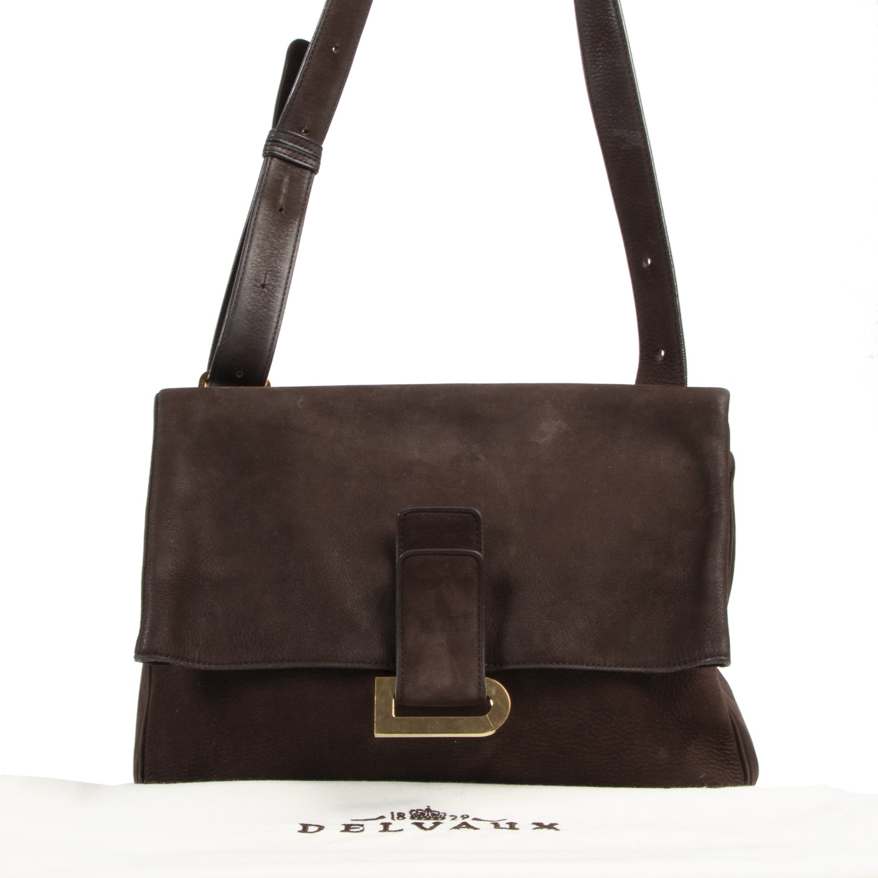 Delvaux Relais Brown Nubuck Shoulder Bag