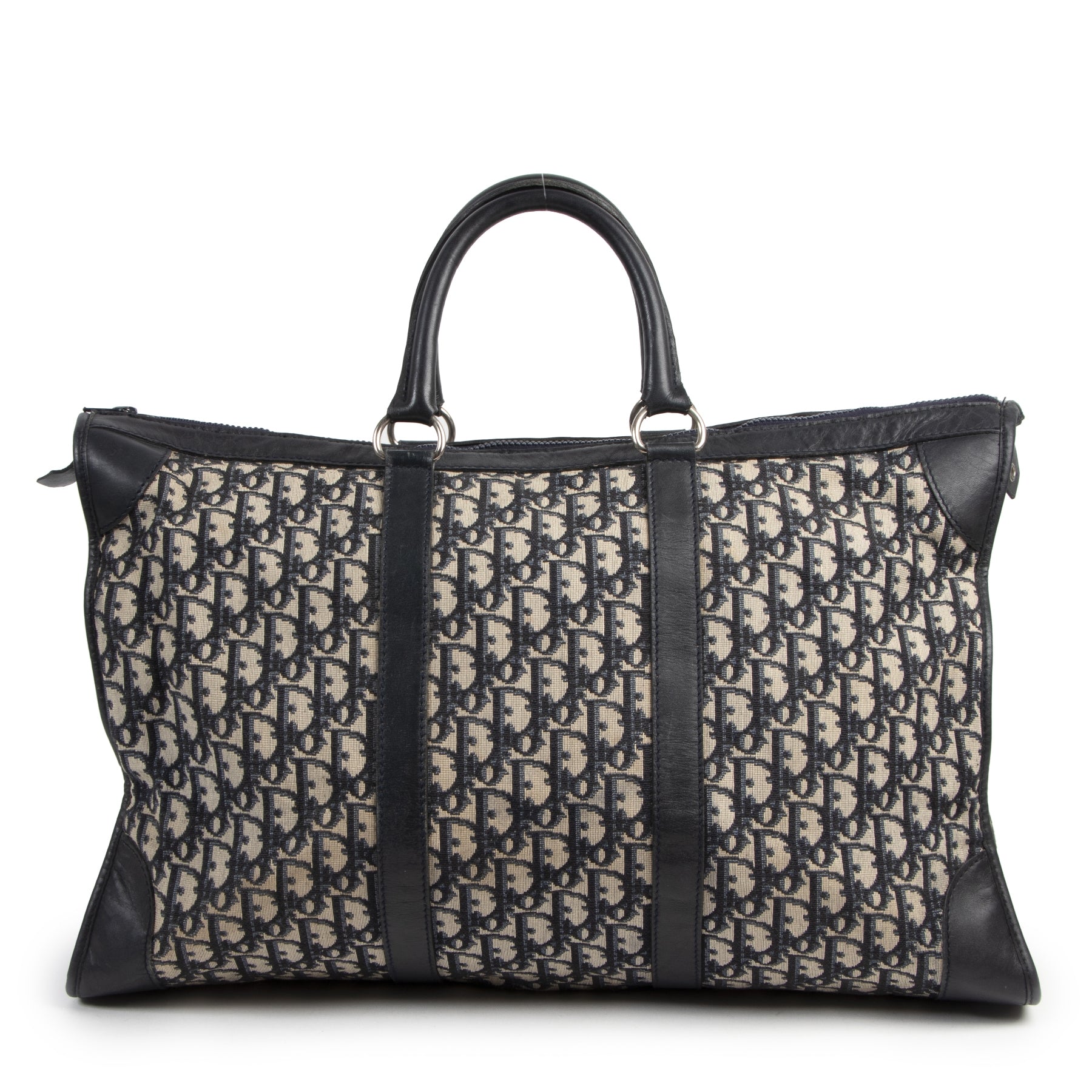 Authentieke Tweedehands Christian Dior Vintage Dark Blue Monogram Travel Bag juiste prijs veilig online shoppen luxe merken webshop winkelen Antwerpen België mode fashion