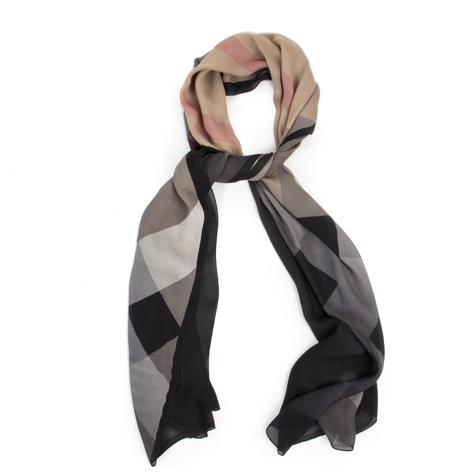 Burberry Black And Beige Check Silk Scarf