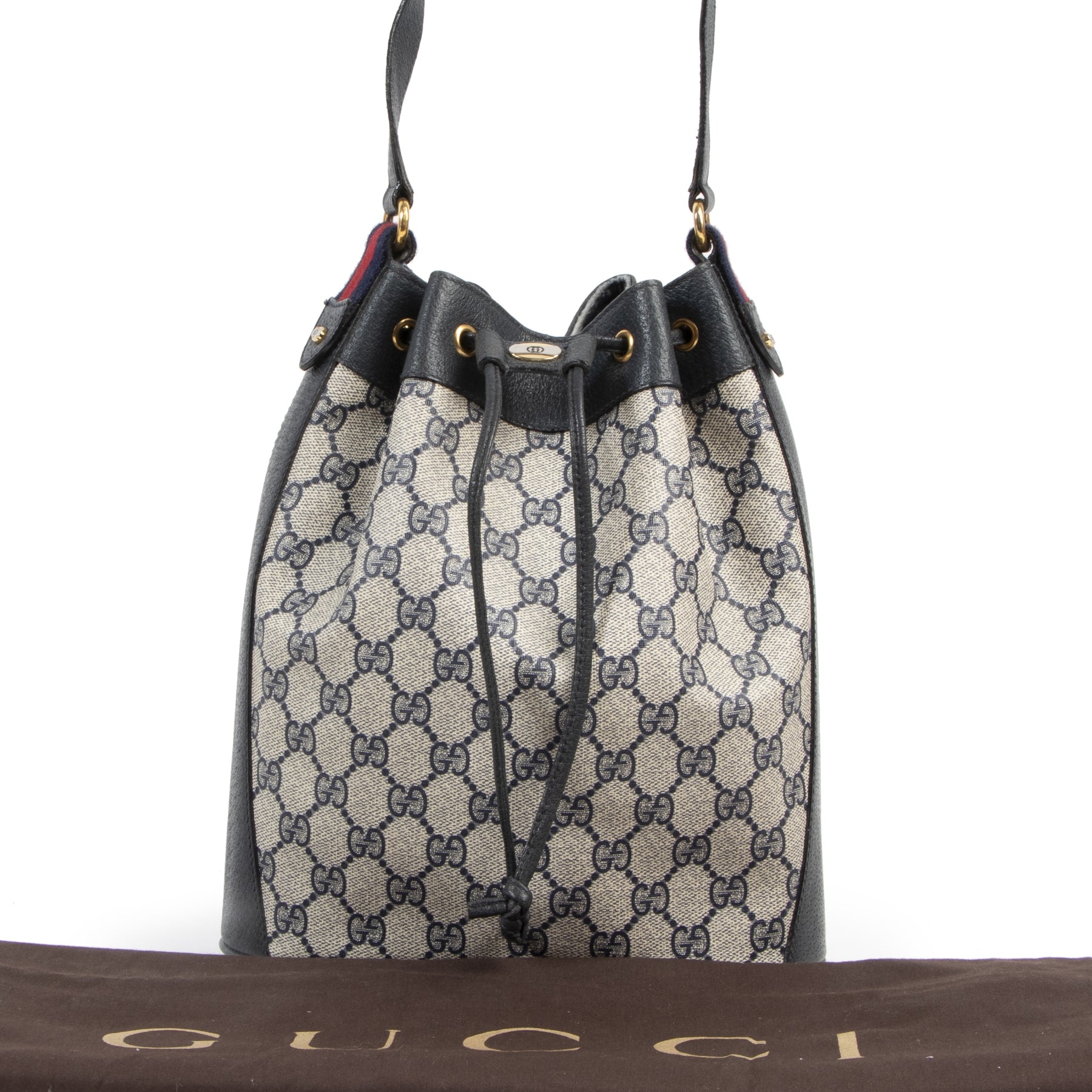 Gucci Blue Monogram Drawstring Bucket Bag