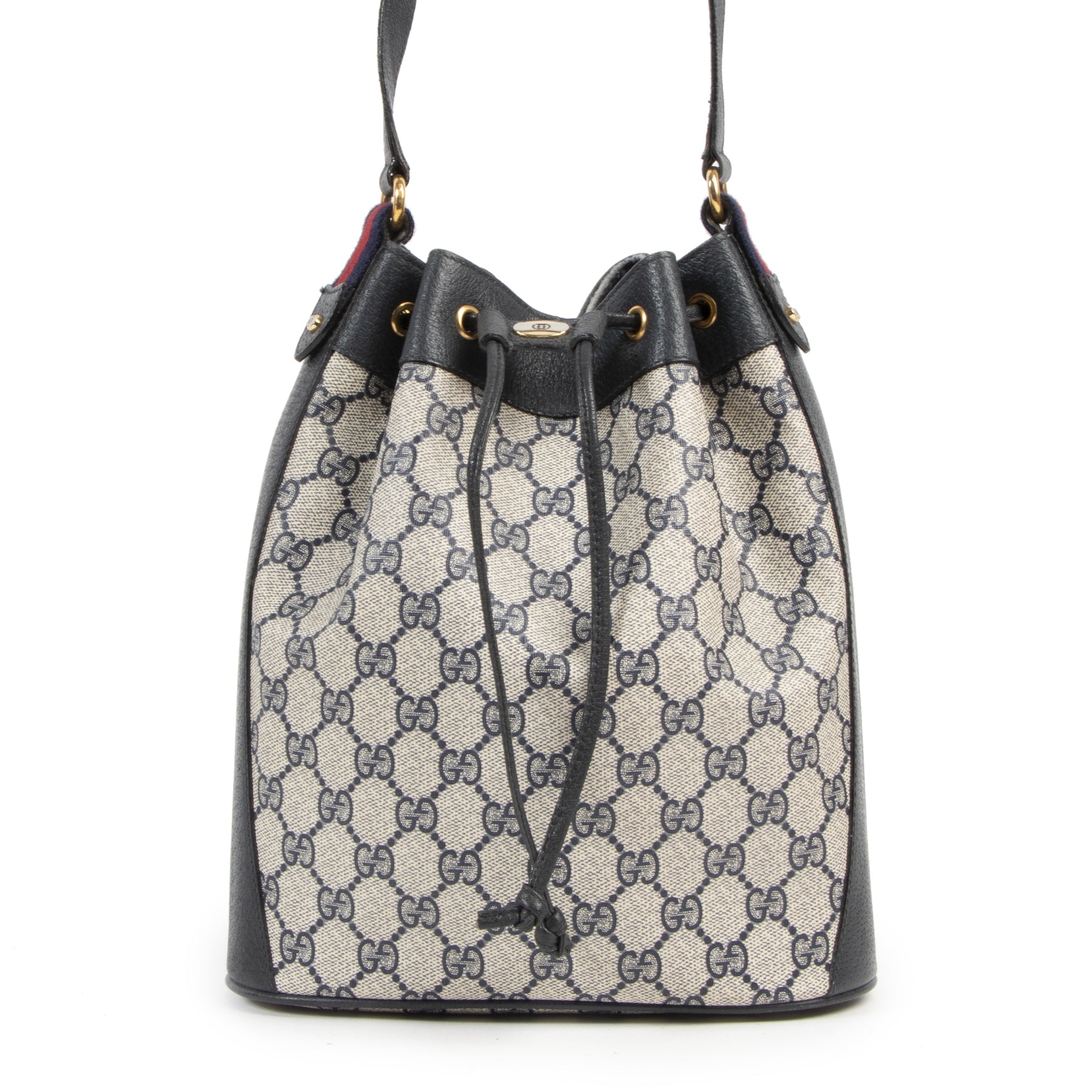 Gucci Blue Monogram Drawstring Bucket Bag