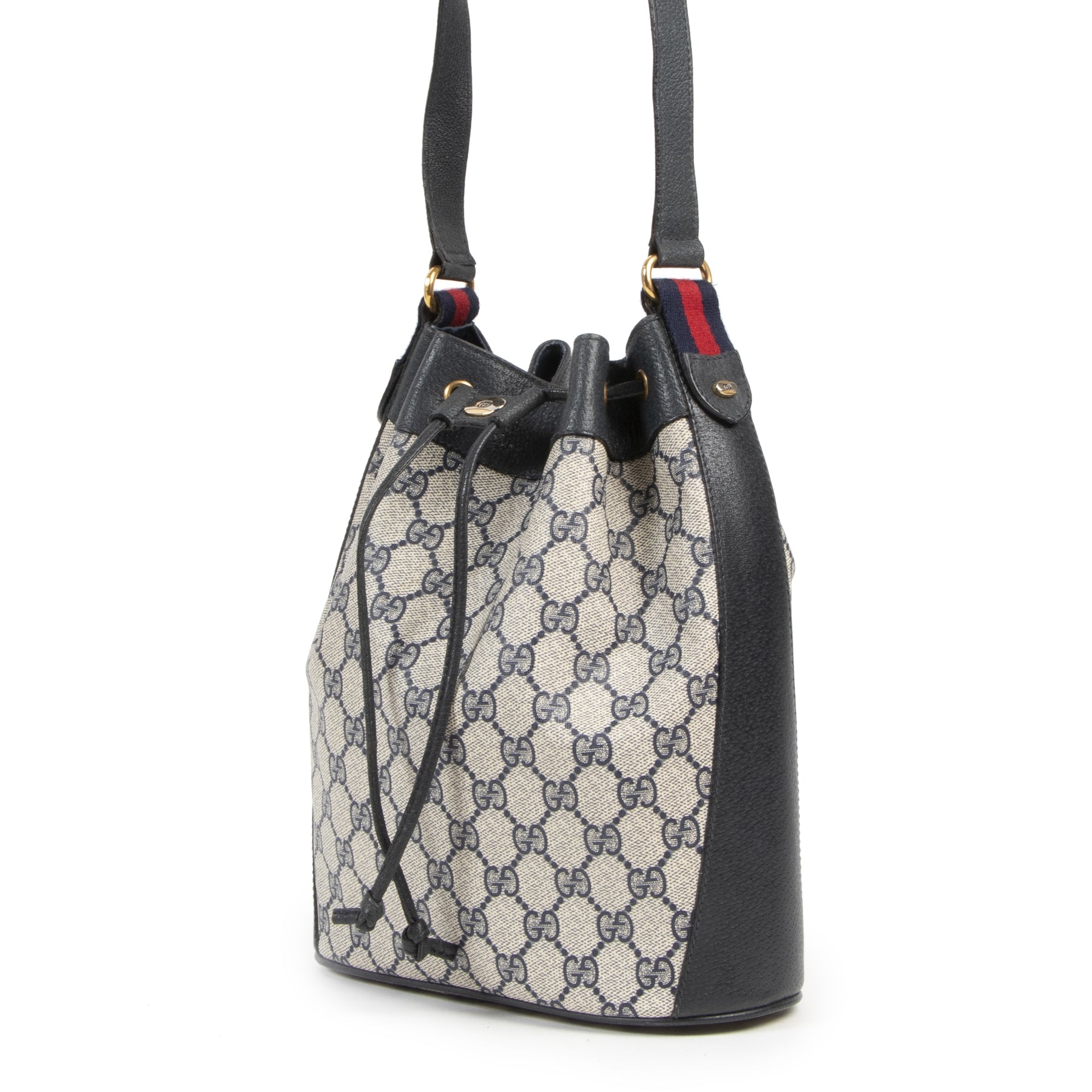Gucci Blue Monogram Drawstring Bucket Bag