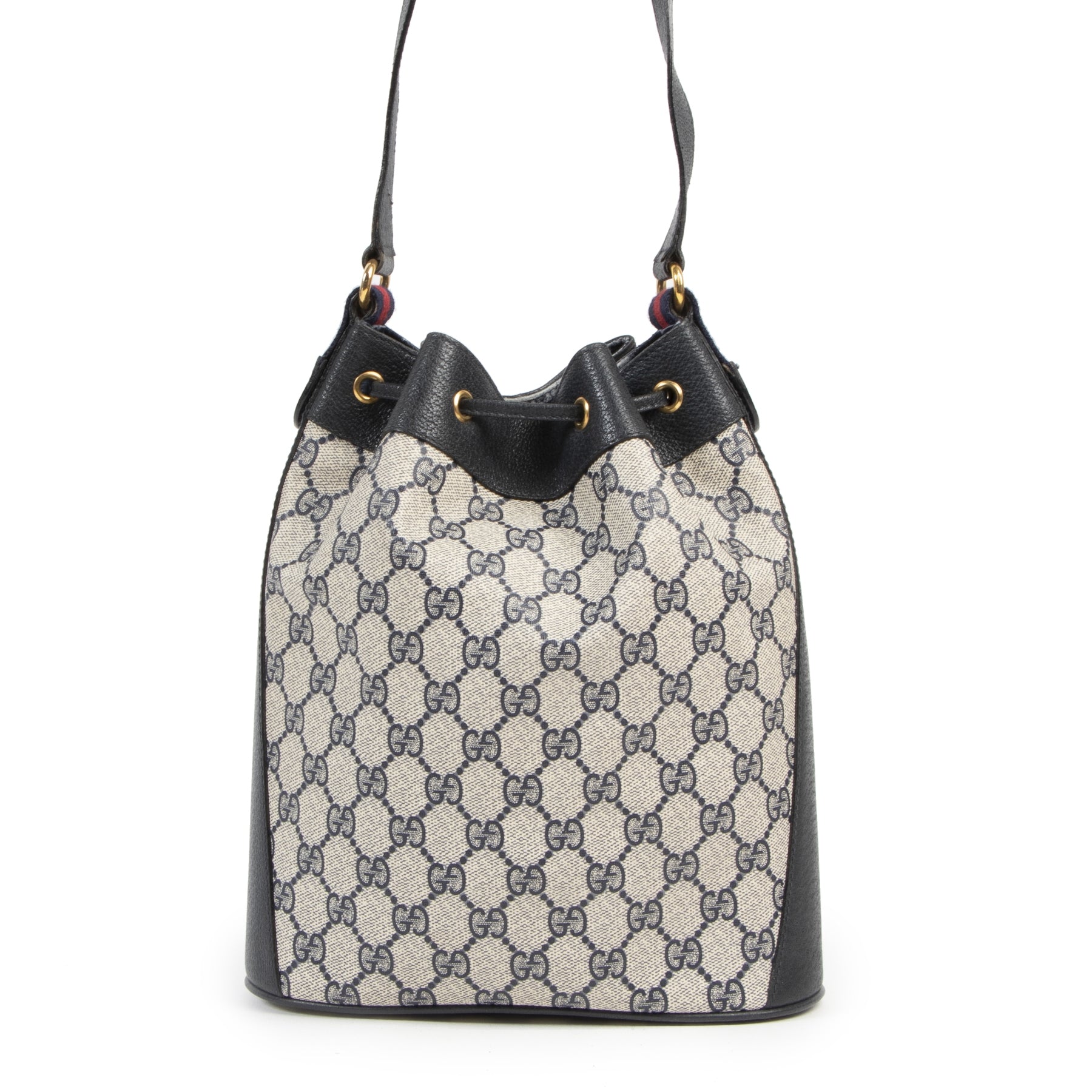 Gucci Blue Monogram Drawstring Bucket Bag