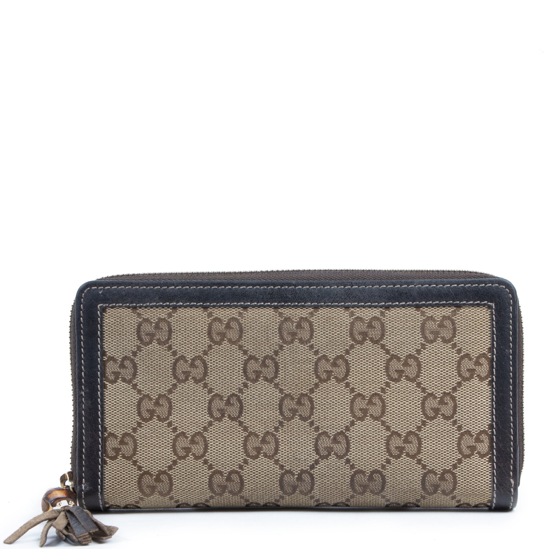 shop safe online Gucci Monogram Bamboo Tassel Zip Around Wallet