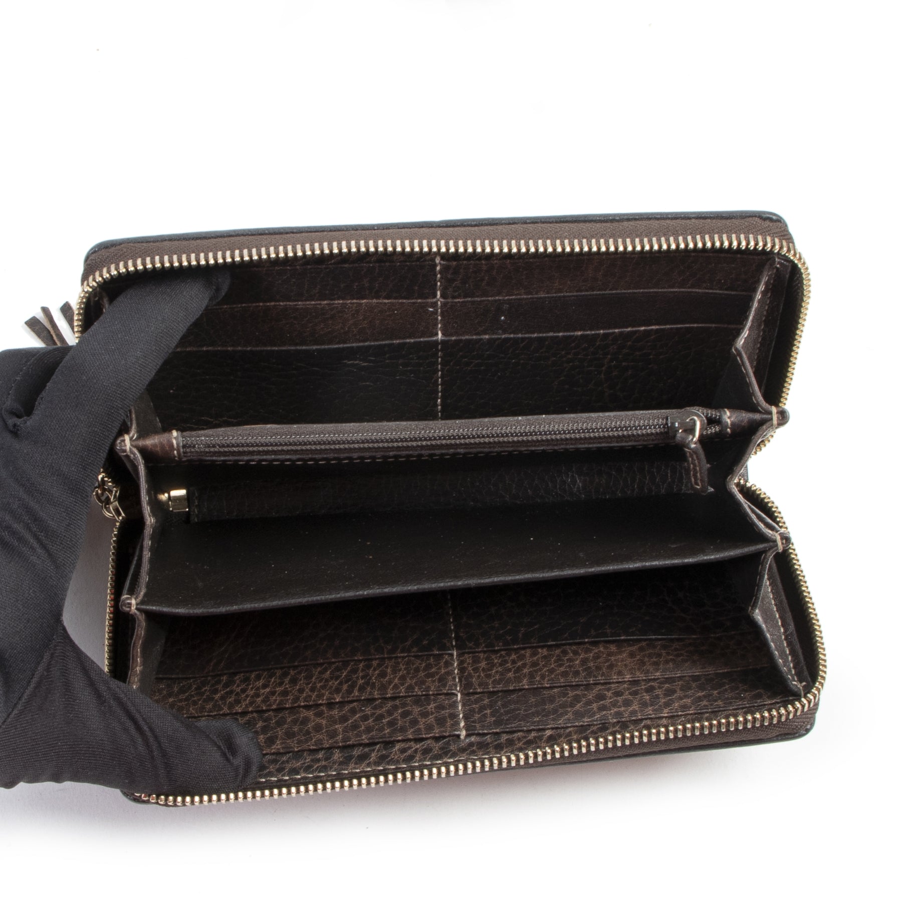 Gucci Monogram Bamboo Tassel Zip Around Wallet