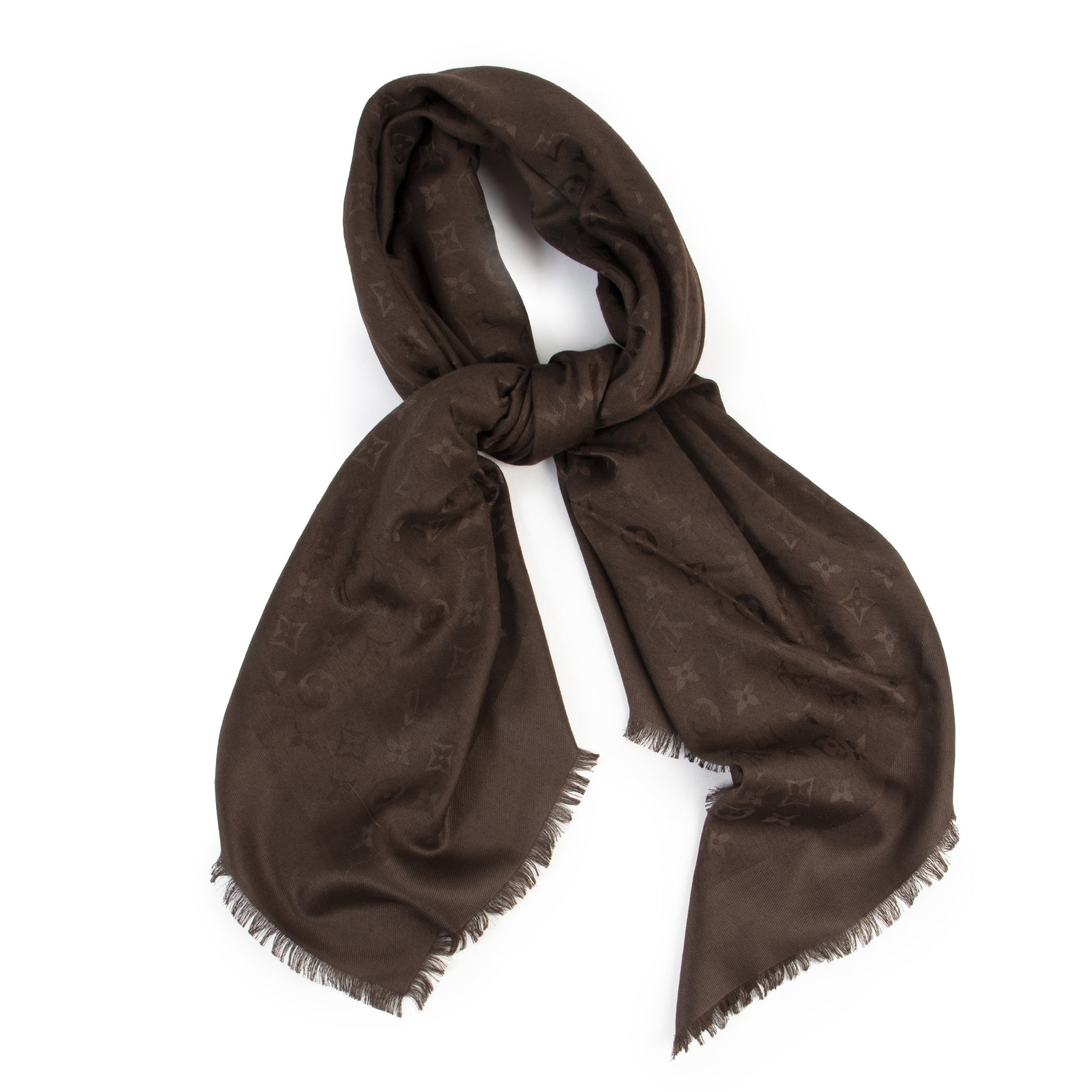 Louis Vuitton Brown Monogram Silk & Wool Scarf