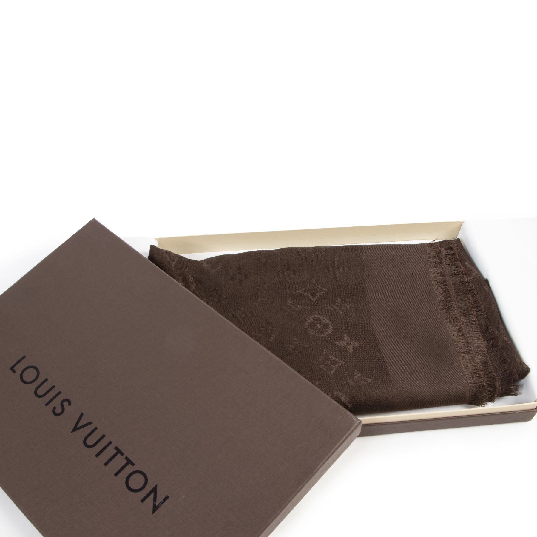 Louis Vuitton Brown Monogram Silk & Wool Scarf