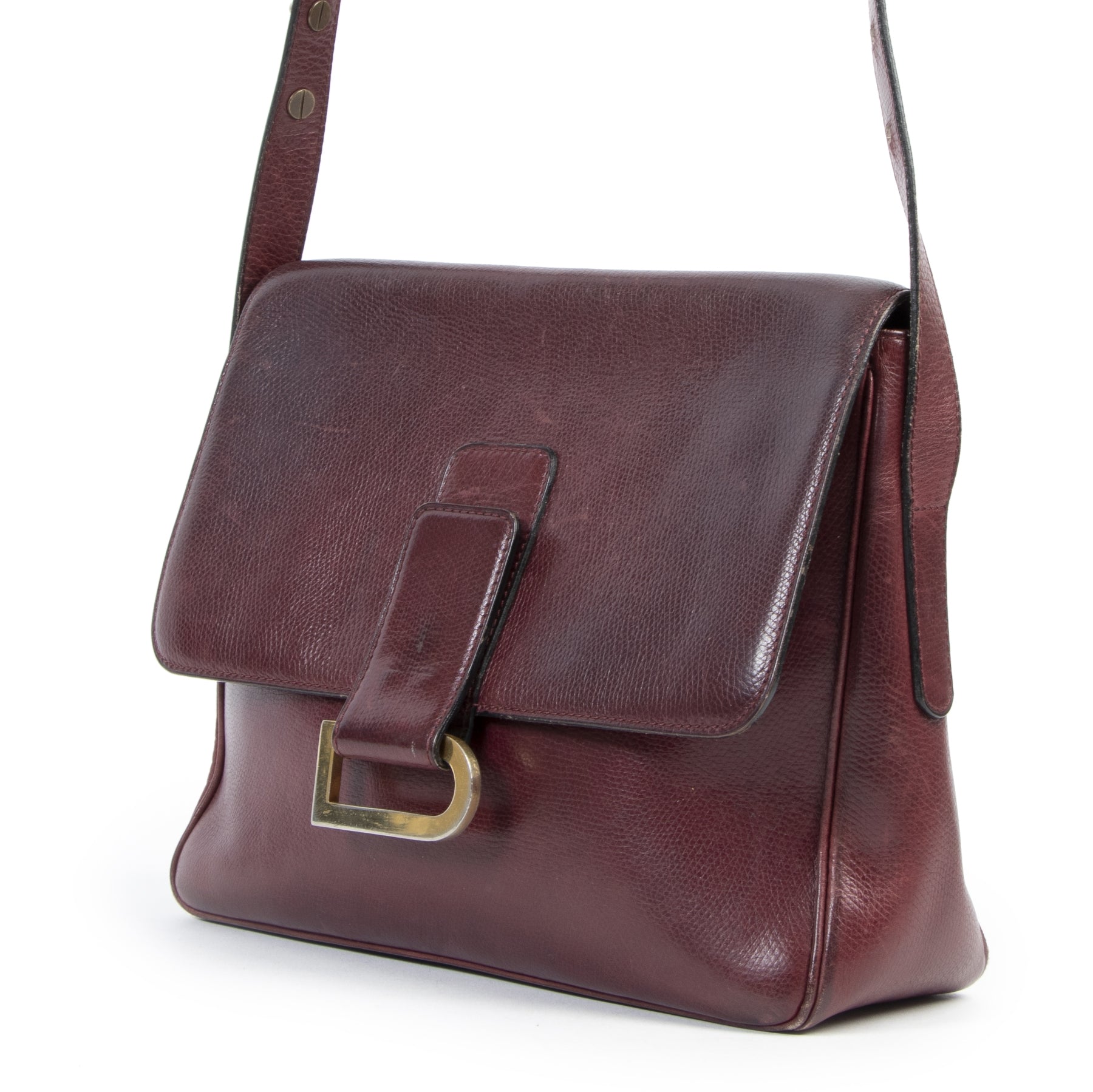 Delvaux Burgundy Leather Poirier Crossbody Bag
