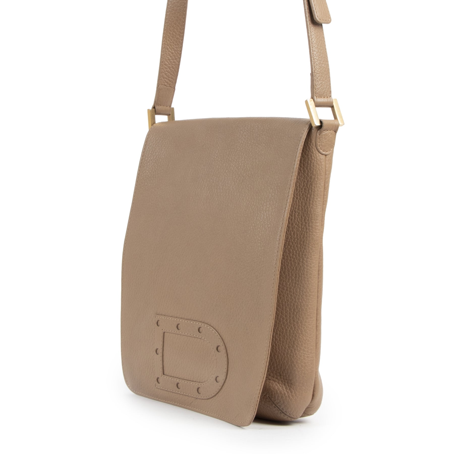 Authentieke Tweedehands Delvaux Louise Baudrier Camel PM Bag juiste prijs veilig online shoppen luxe merken webshop winkelen Antwerpen België mode fashion