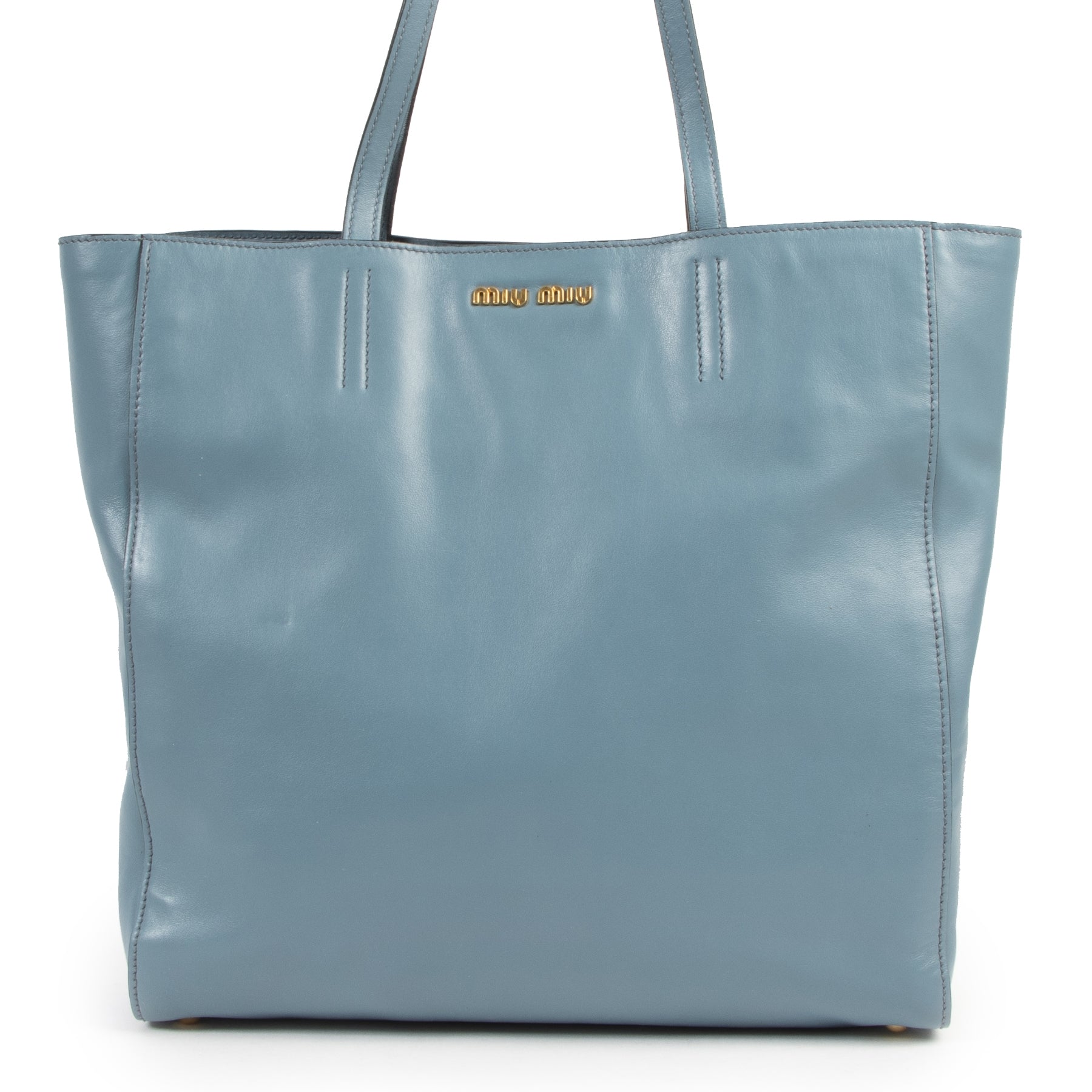 Miu Miu Pigeon Blue Leather Tote Bag