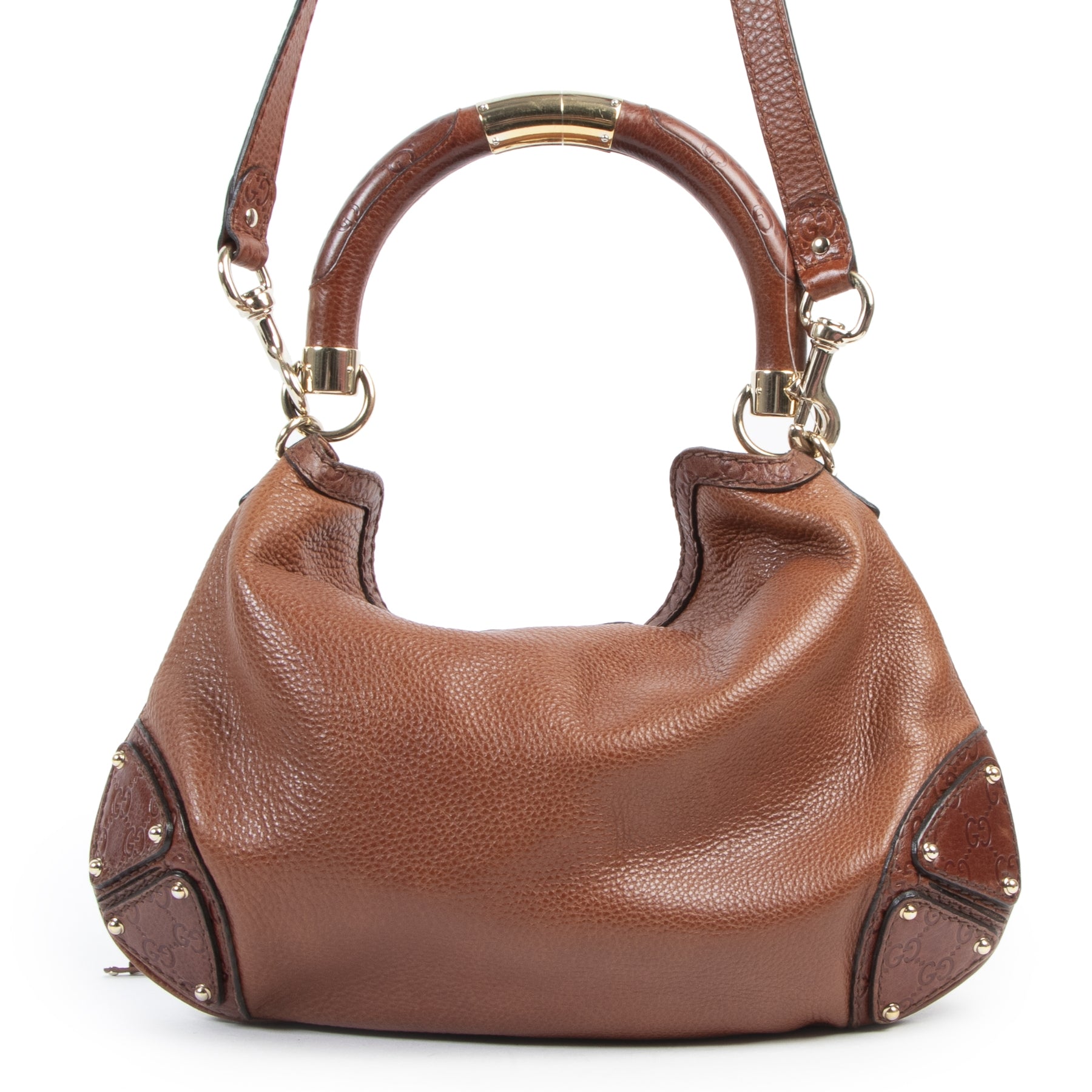 Authentieke Tweedehands Gucci Brown Leather Babouska Indy Bag juiste prijs veilig online shoppen luxe merken webshop winkelen Antwerpen België mode fashion