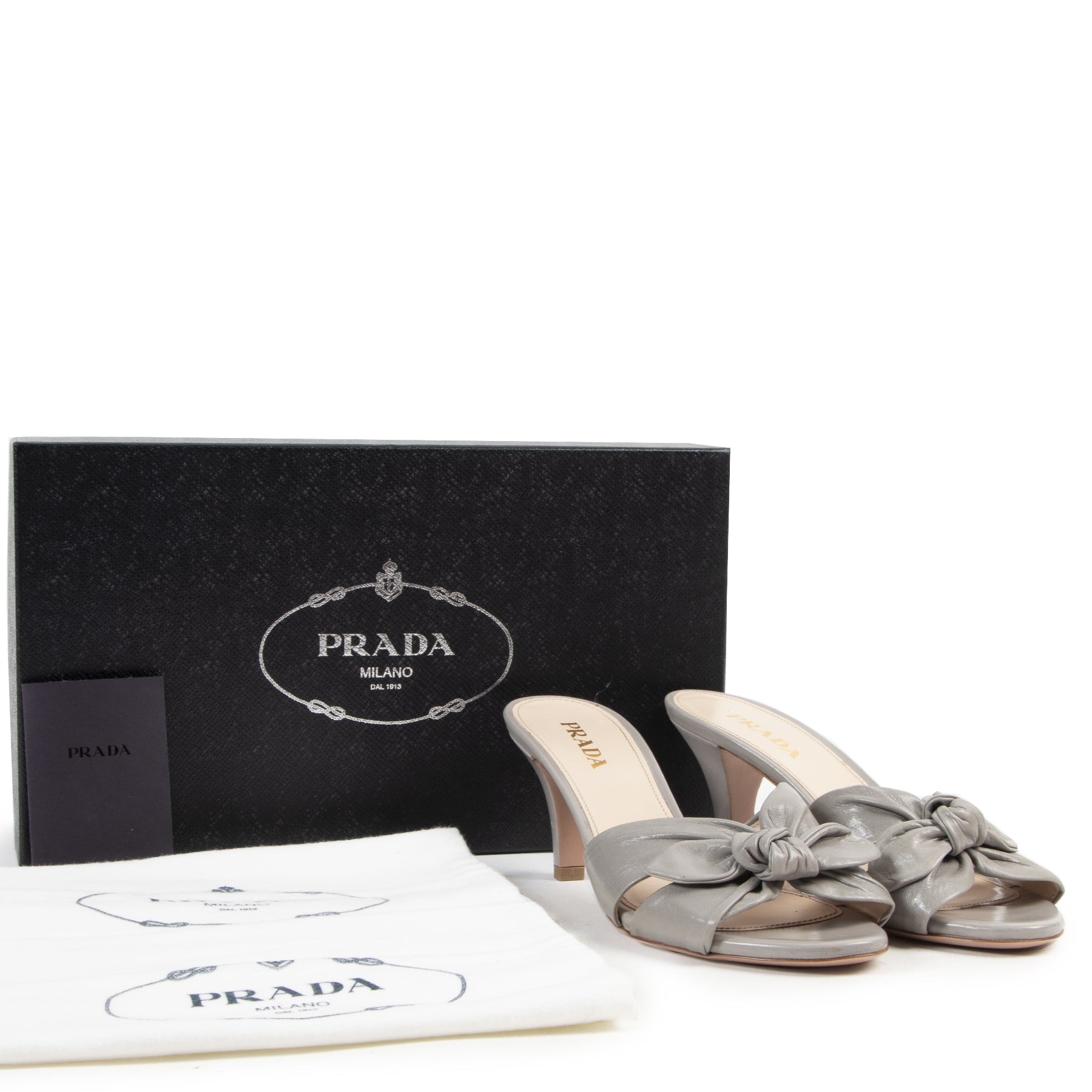 Authentic secondhand Prada Grey Ribbon Mules - Size 37,5 designer shoes fashion luxury vintage webshop safe secure online shopping