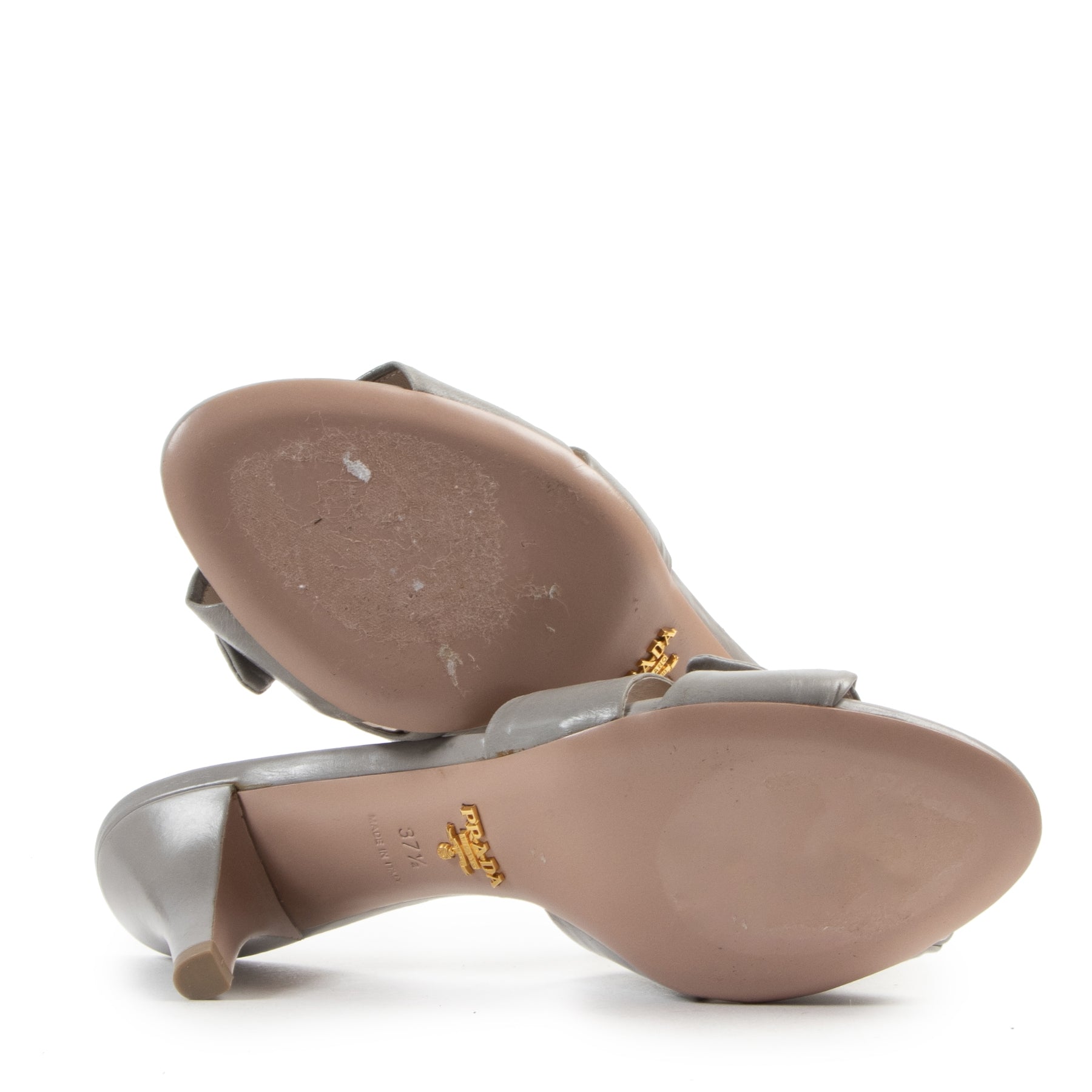 Authentic secondhand Prada Grey Ribbon Mules - Size 37,5 designer shoes fashion luxury vintage webshop safe secure online shopping