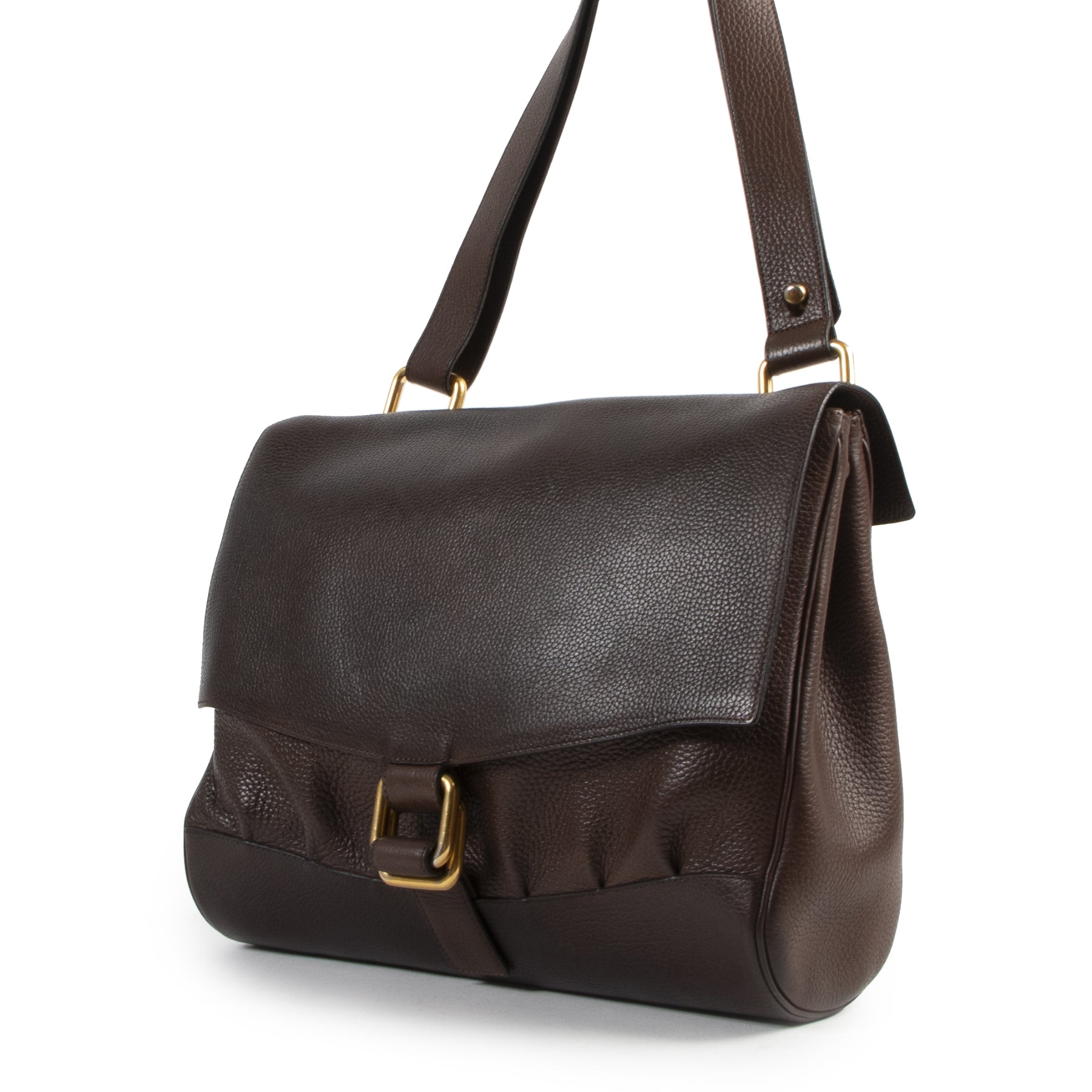 Authentieke Tweedehands Delvaux Brown Leather Shoulder Bag juiste prijs veilig online shoppen luxe merken webshop winkelen Antwerpen België mode fashion