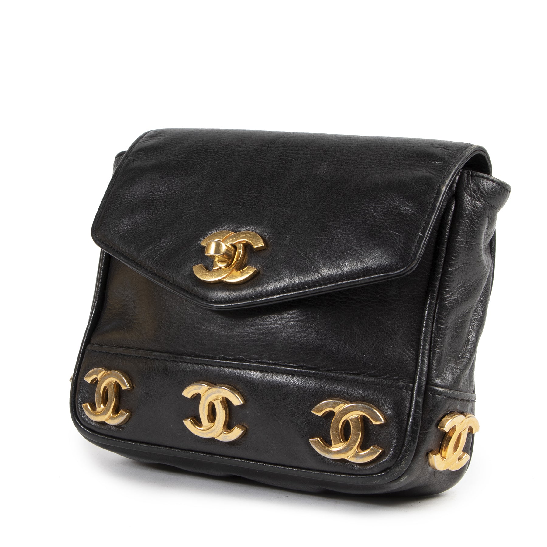 Authentic secondhand Chanel Black Leather CC Belt Bag designer bags fashion luxury vintage webshop safe secure online shopping