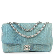Authentieke Tweedehands Chanel Turquois Blue Python Classic Jumbo Flap Bag juiste prijs veilig online shoppen luxe merken webshop winkelen Antwerpen België mode fashion