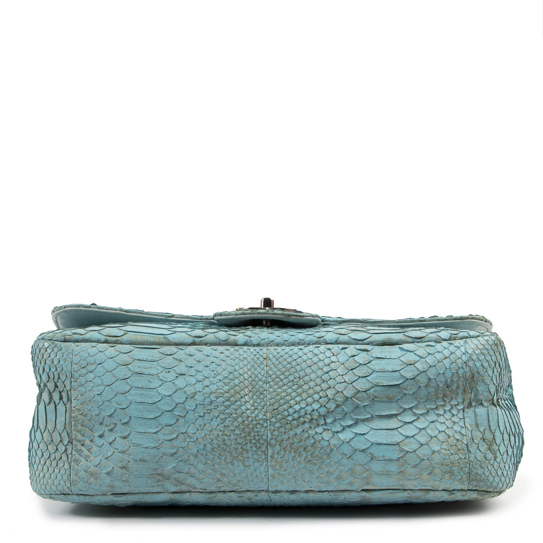 Authentic secondhand Chanel Turquois Blue Python Classic Jumbo Flap Bag designer bags fashion luxury vintage webshop safe secure online shopping