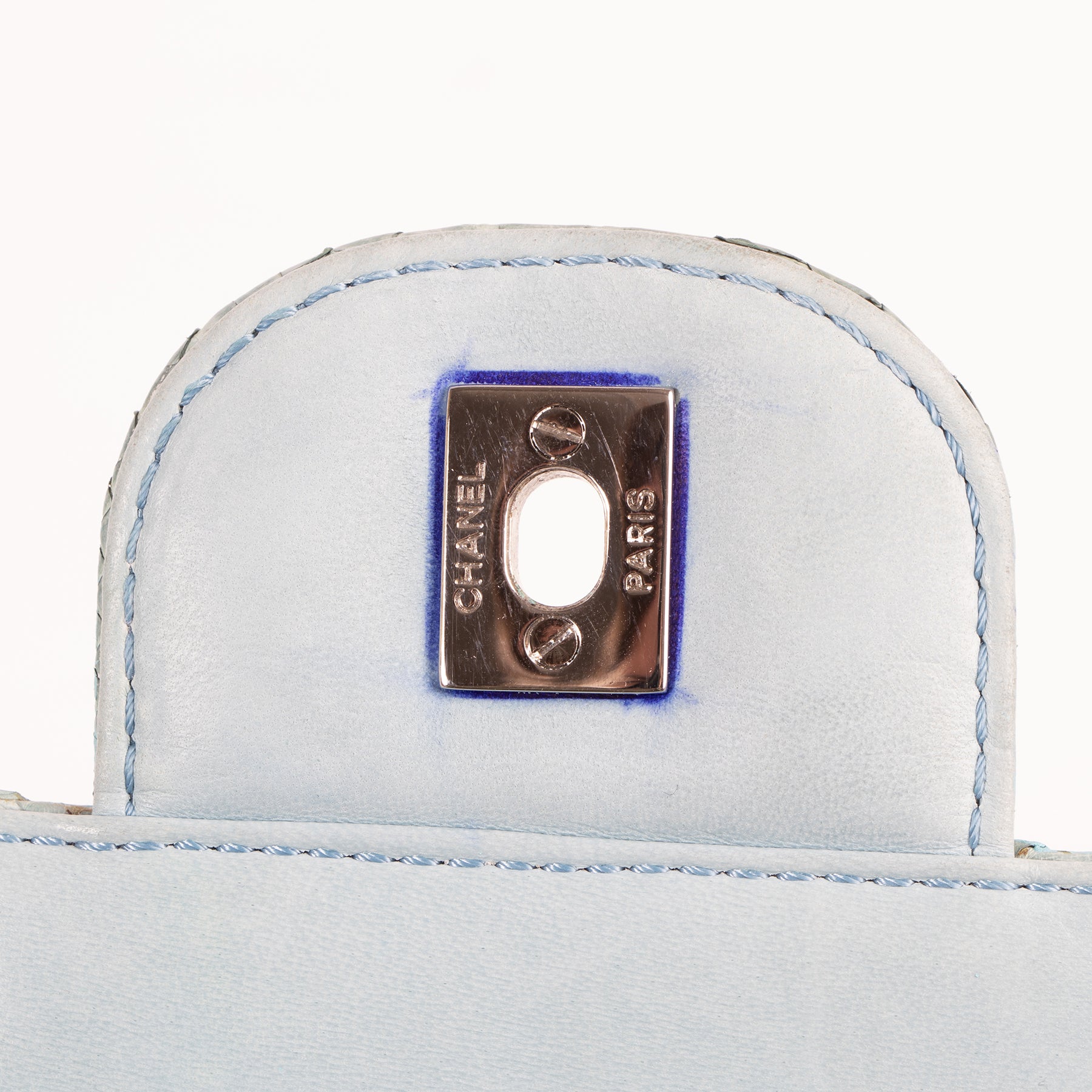 Authentic secondhand Chanel Turquois Blue Python Classic Jumbo Flap Bag designer bags fashion luxury vintage webshop safe secure online shopping