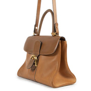 Authentieke Tweedehands Delvaux Cognac Brillant MM Bag + Strap juiste prijs veilig online shoppen luxe merken webshop winkelen Antwerpen België mode fashion