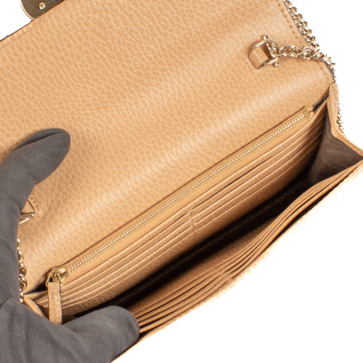 Sac bandoulière portefeuille à chaîne Gucci beige