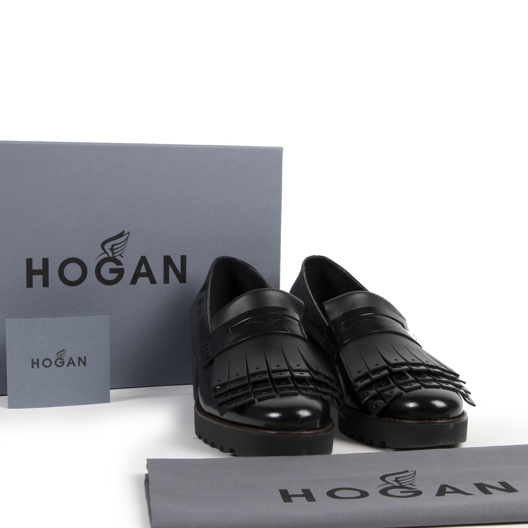 Authentic secondhand Hogan Black Leather Block Heels - Size 40 designer shoes fashion luxury vintage webshop safe secure online shopping